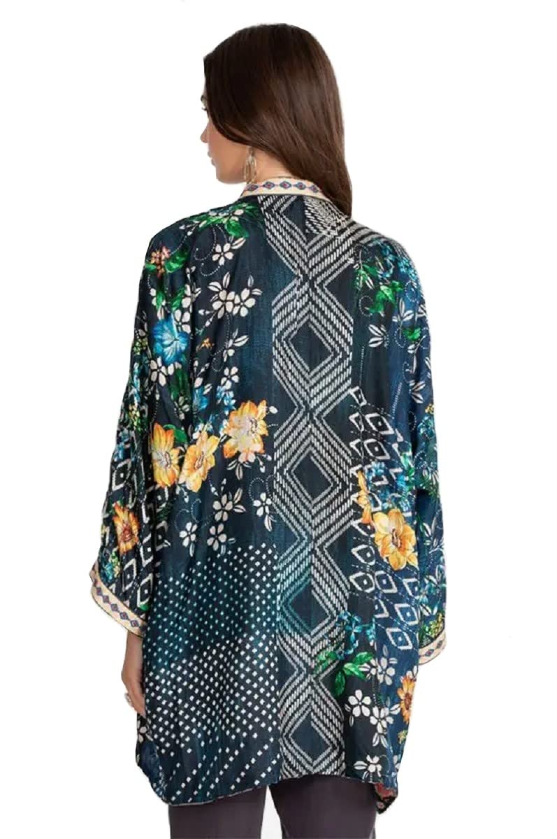 Johnny Was Women's Long Sleeve Reversible Kimono Jacket - Boho Floral Print Wrap Cardigan for Lounge, Beach Cover Up & Evening Wear