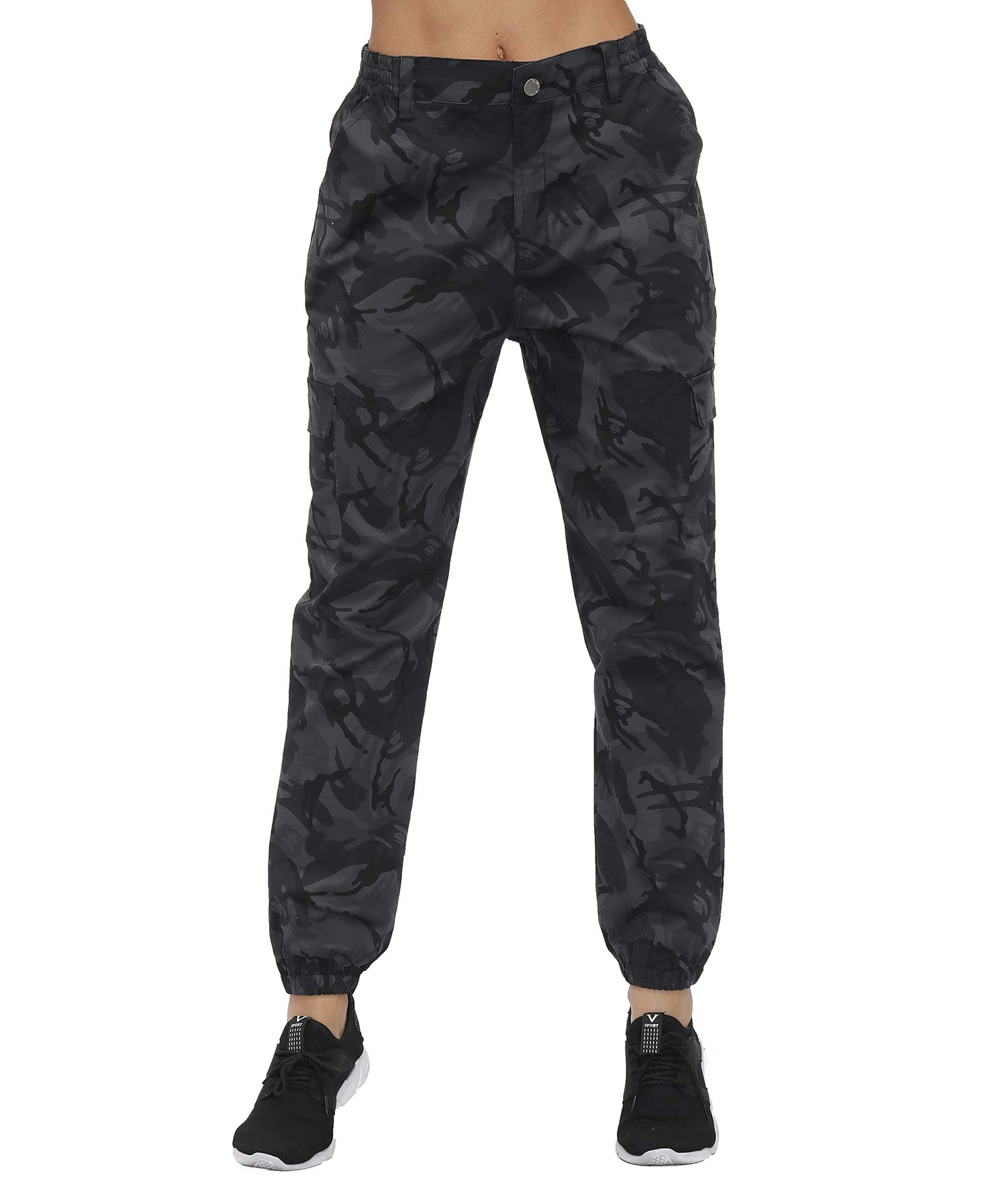 ZODLLS Women's Camo Cargo Pants - Stretchy Elastic Waist Jogger Pants with Pockets | Cool Camouflage Design for Casual Wear, Outdoor Activities & Street Fashion