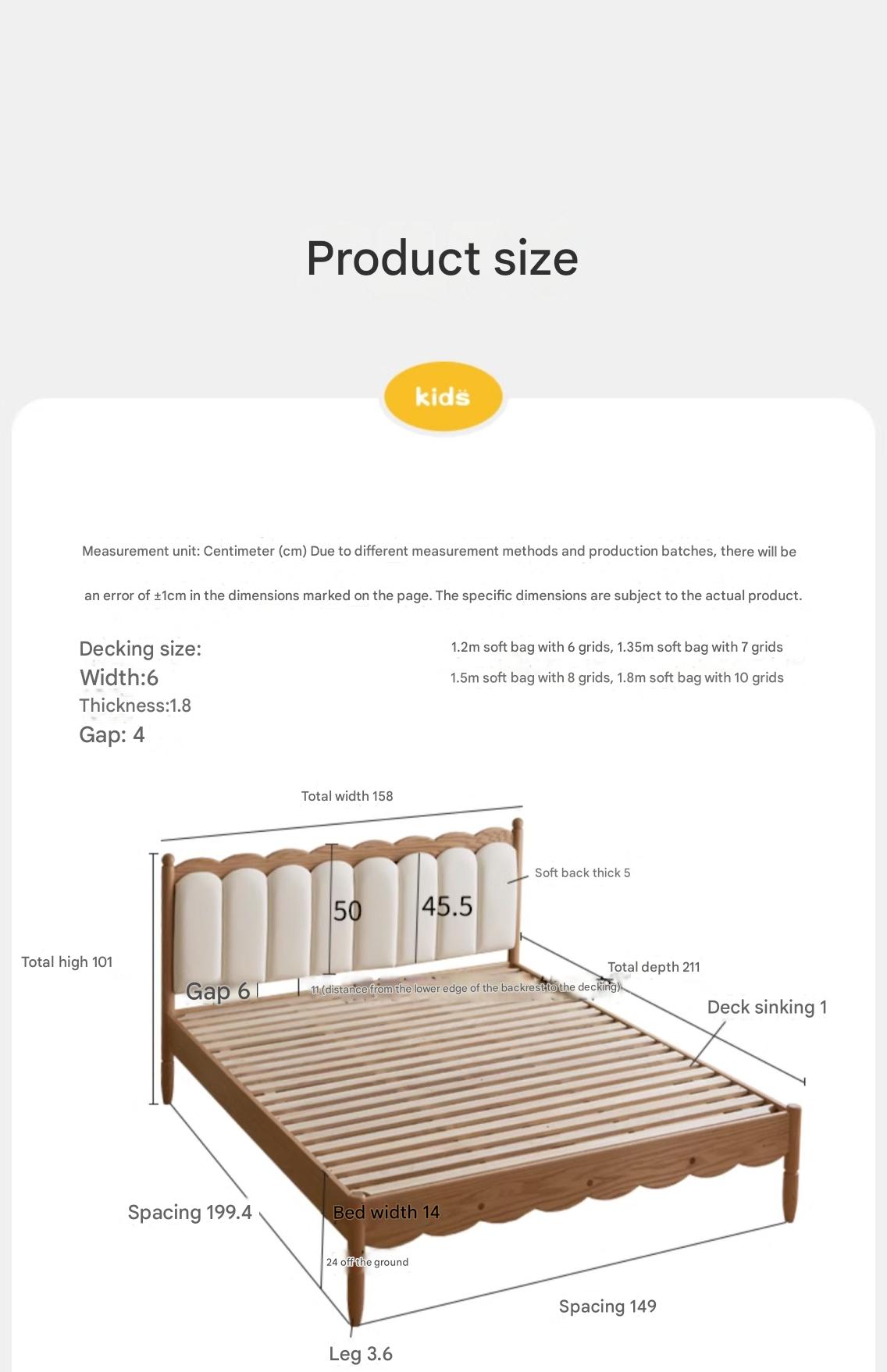 Premium Oak Solid Wood Kids Upholstered Bed with Soft Headboard - Milky White | Safe & Comfortable Toddler Bedroom Furniture for Boys & Girls | Perfect for Bedrooms, Daycare & Guest Rooms