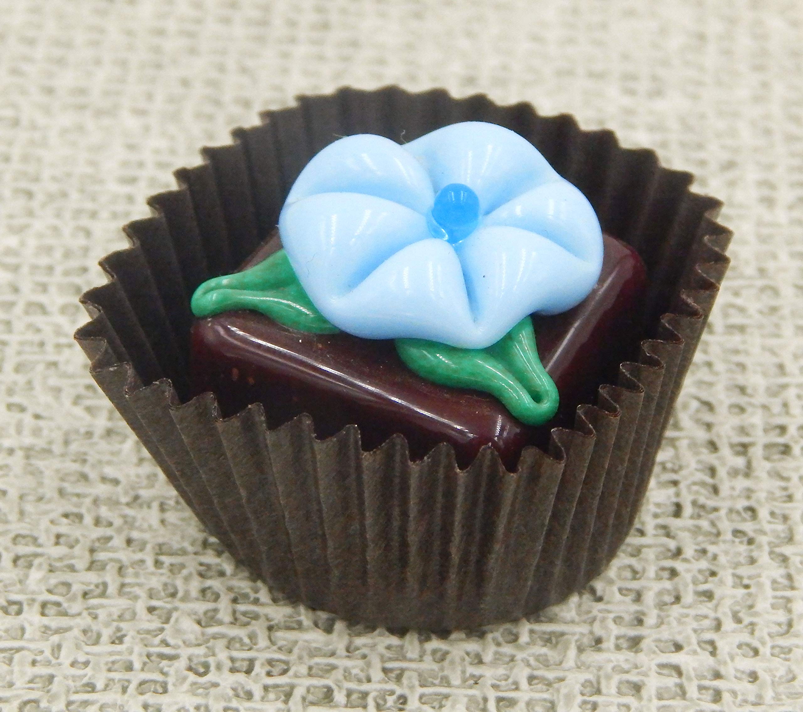 Handmade Flower Chocolate Candy Cubes - Blue Floral Glass Treats for Gifts & Desserts