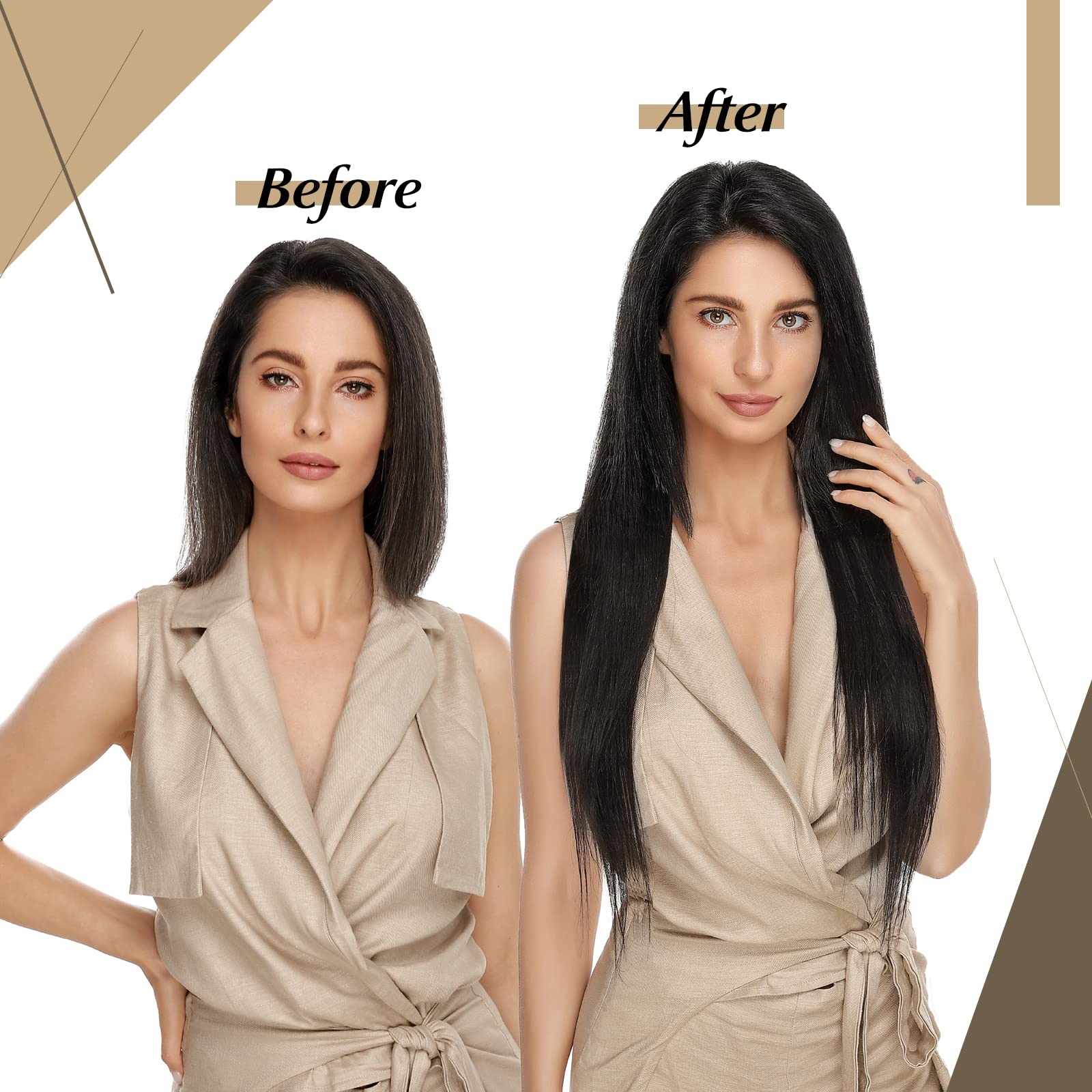 SEGO 16 Inch Jet Black Micro Beads Hair Extensions - 100% Human Hair, 50g 100 Strands, Natural Straight Micro Loop & Ring Extensions for Cold Fusion - Perfect for Daily Styling, Parties & Special Occasions