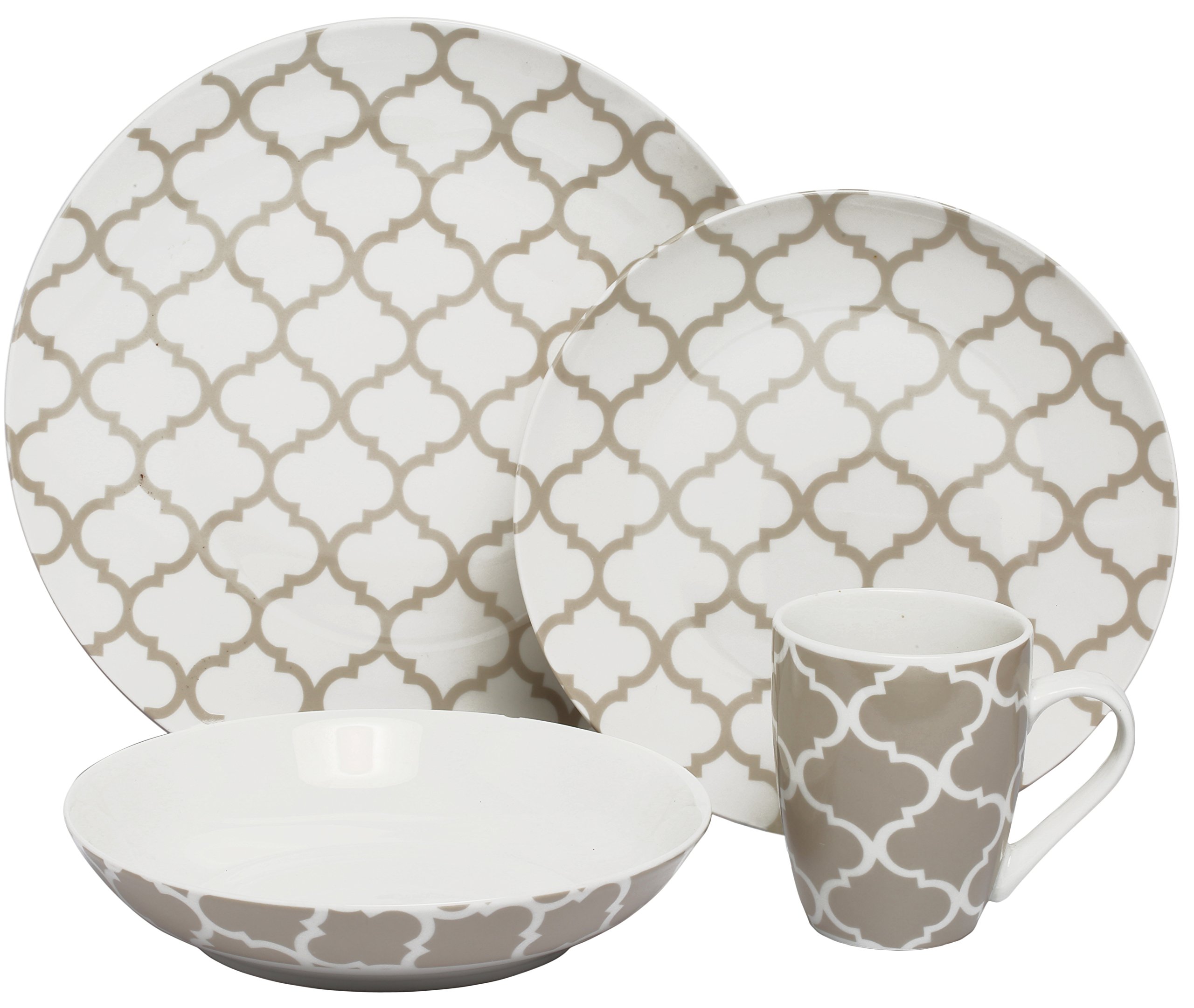 16-Piece Melange Coupe Porcelain Dinnerware Set in Grey Harmony - Service for 4 - Microwave, Dishwasher & Oven Safe - Includes 4 Dinner Plates, Salad Plates, Soup Bowls & Mugs - Perfect for Family Dinners, Entertaining Guests, and Everyday Use