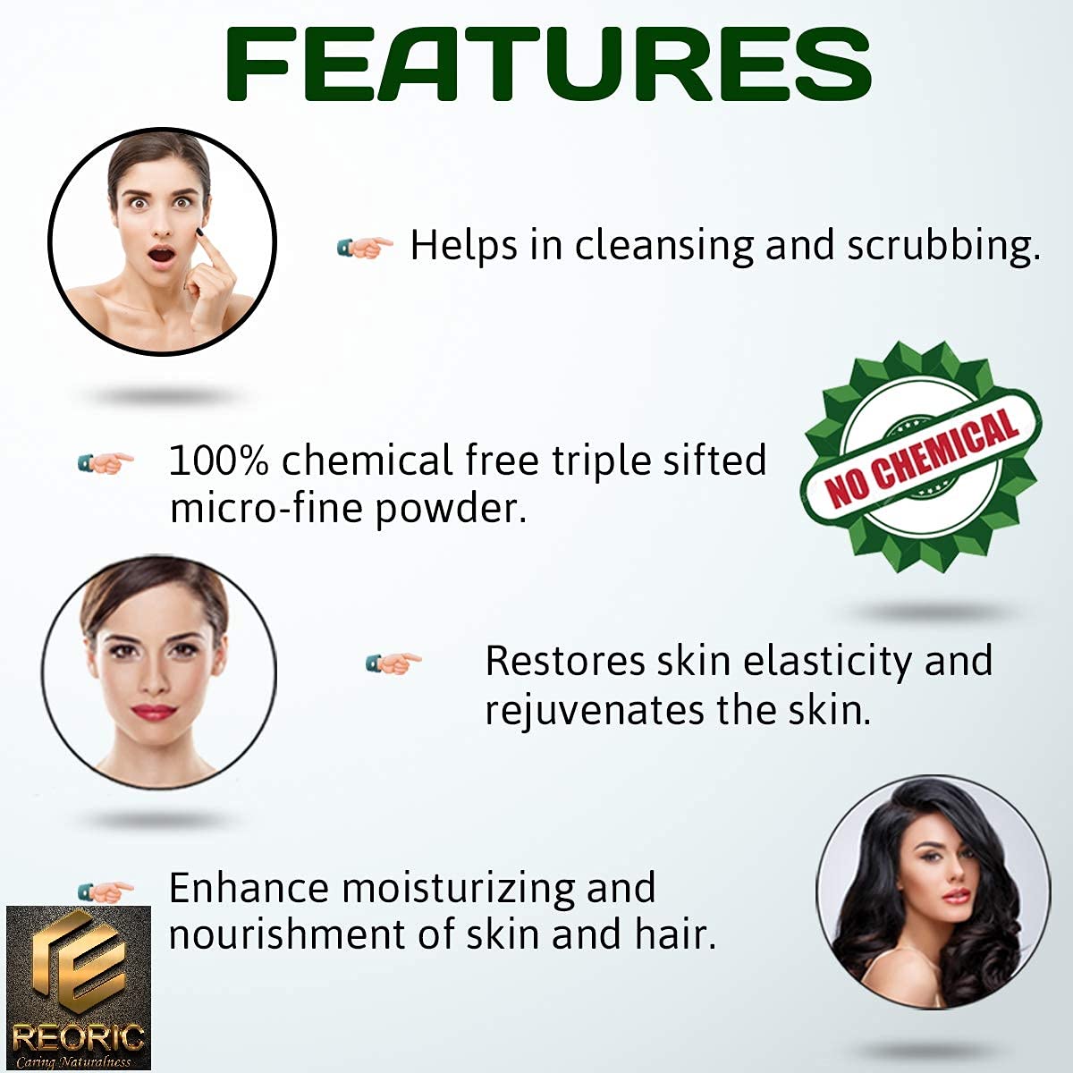 Reoric Kaolin Clay Powder - 100% Pure White Kaolin Clay for Skin Whitening & Brightening | Gentle Face Mask & Facial Cleanser | Natural Chini Mitti Powder (100g, Pack of 1) | Perfect for DIY Spa, Acne Treatment & Glowing Skin Care Routine