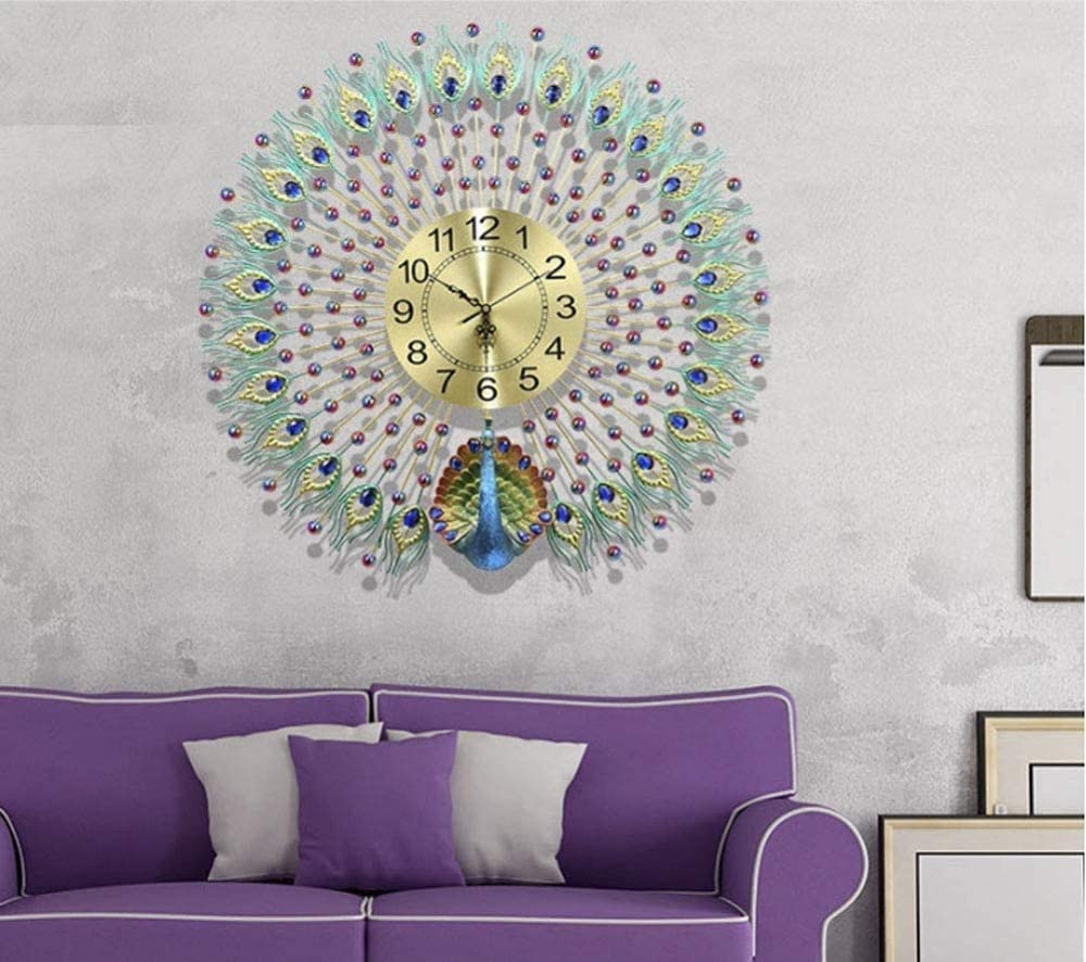 European Peacock Wall Clock - Elegant Crystal Living Room Decor, Creative Personality Art Wall Clock for Bedroom, Kids Room, Kitchen & Home Office - 27.5 Inch (70cm) - Perfect for Home, Office & Gift Giving