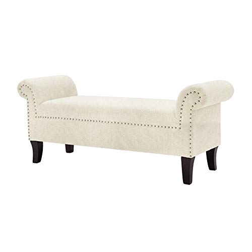 Brika Home Roll Arm Entryway Accent Bench - Upholstered Storage Bench with Neutral Sky Fabric, Perfect for Hallway, Living Room & Bedroom Décor