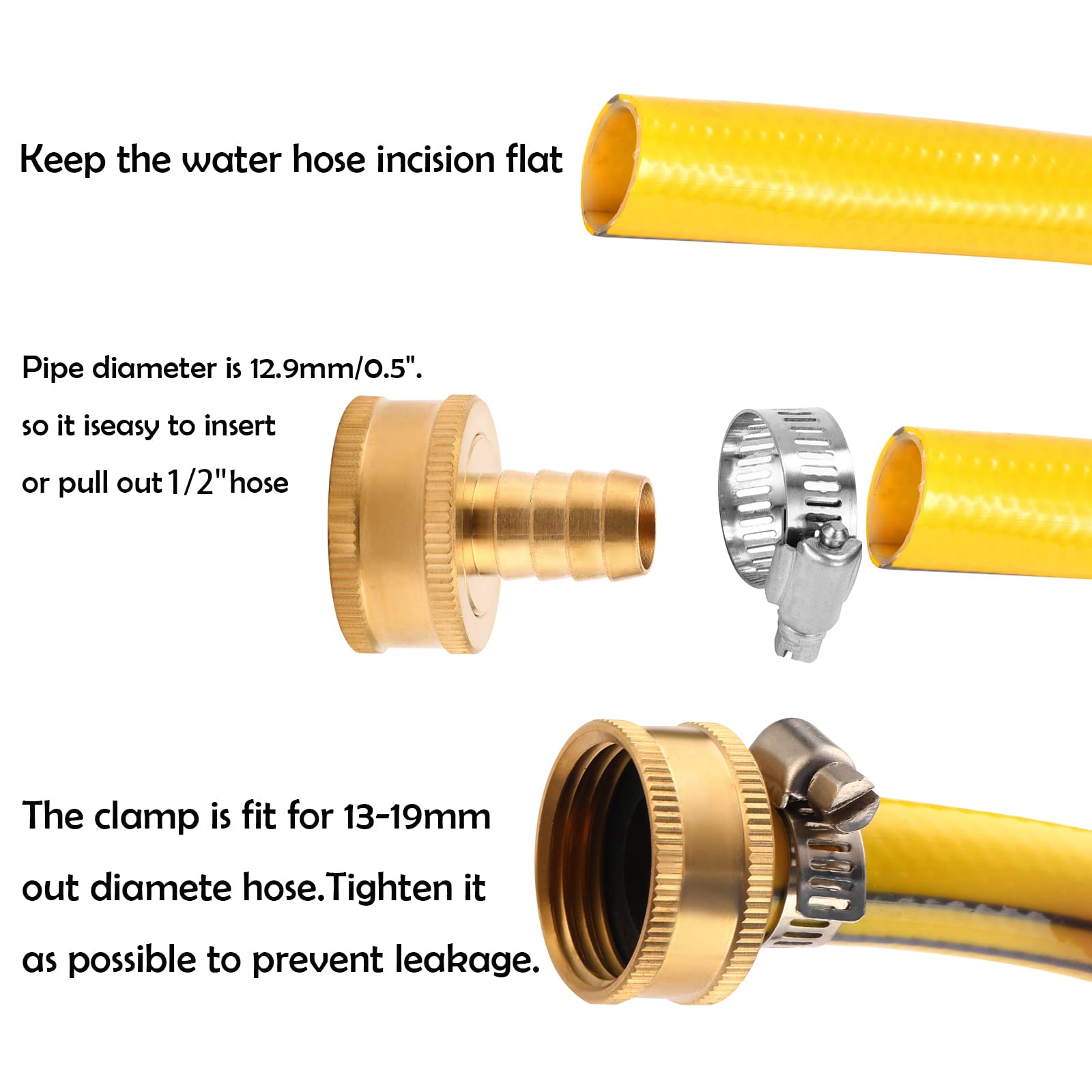 Premium Brass Garden Hose Connector Repair Kit with Stainless Steel Clamps - 1/2 Inch Water Hose Fitting Replacement - Perfect for Leaky Outdoor Faucets, Sprinkler Systems & Drip Irrigation