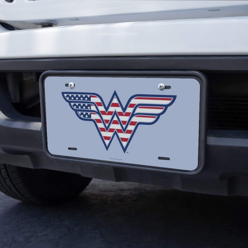 Wonder Woman USA American Flag Logo Novelty Metal Vanity License Plate - Perfect for Cars, Trucks, Motorcycles & Home Decor