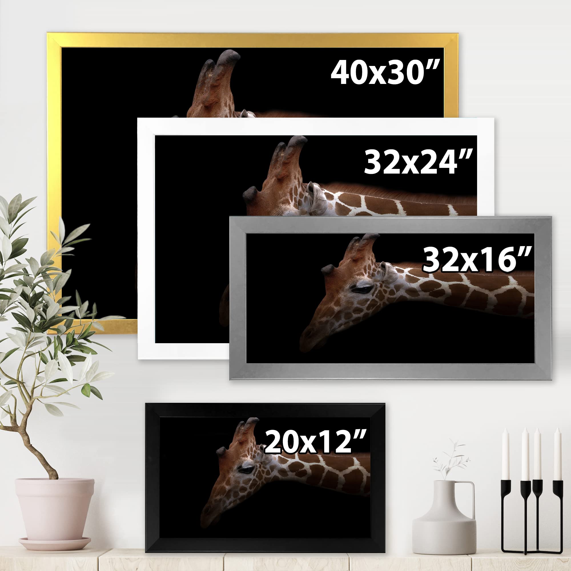 DesignQ Giraffe Portrait IV - Farmhouse Framed Wall Art Decor for Living Room, Bedroom & Office - Animal Themed Home Decoration
