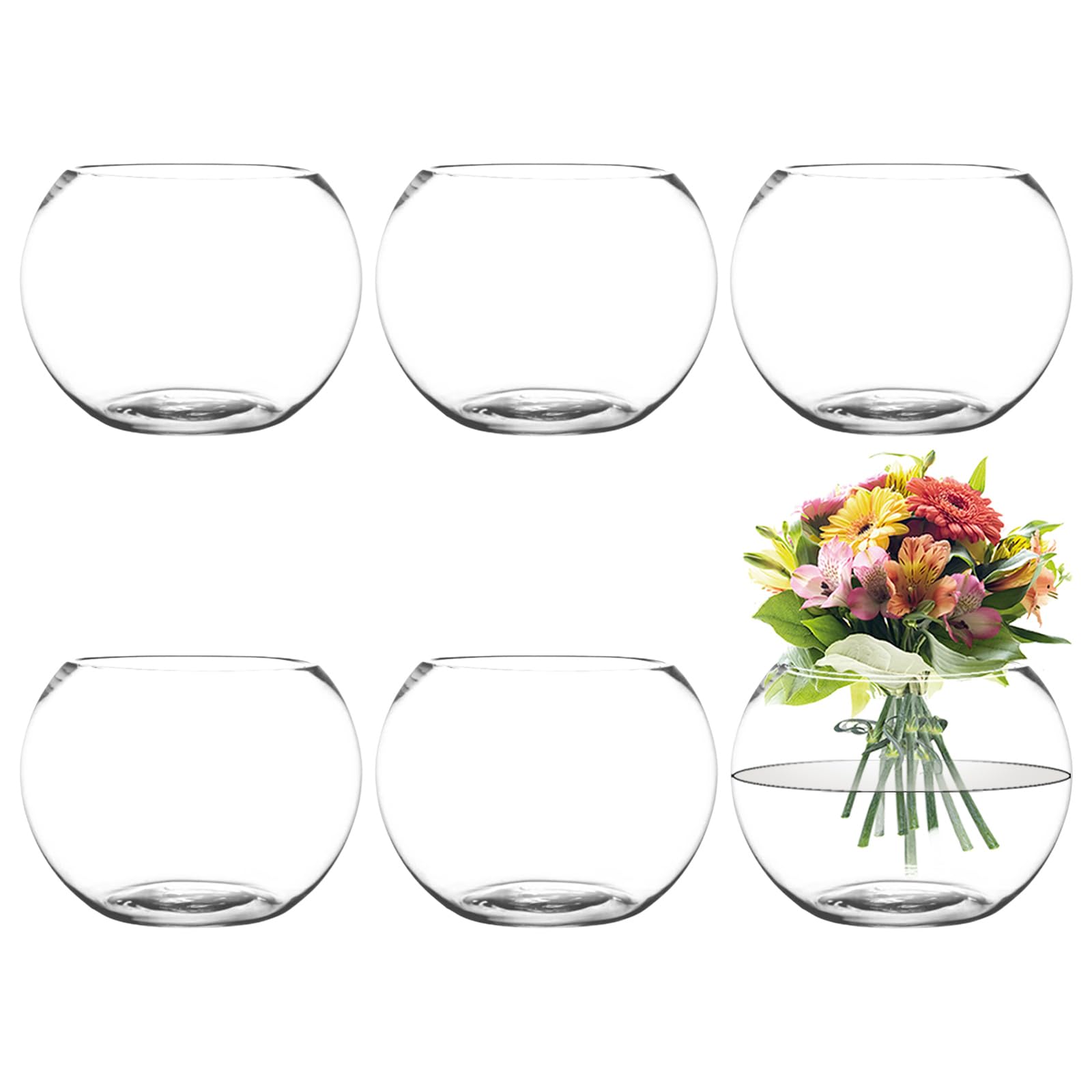 6 Pack Clear Glass Bubble Bowl Vase - 4.7