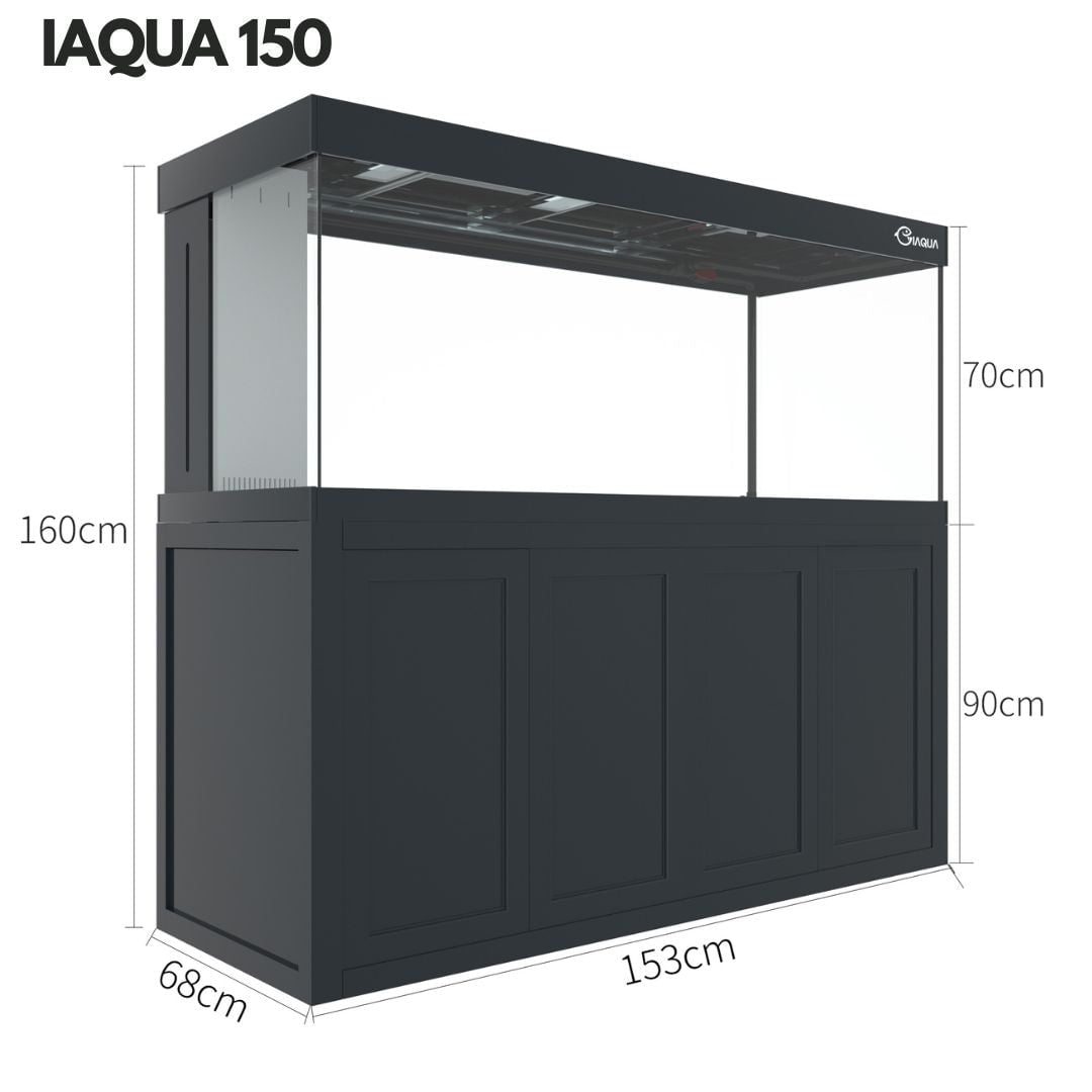 IAQUA 150 Gallon Crystal Clear Glass Aquarium Tank with Sump System & Aluminum Cabinet - Perfect for Saltwater Fish, Coral Reefs & Aquatic Plants in Home or Office Decor