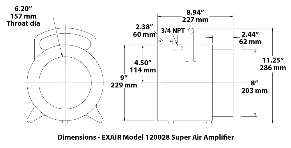 EXAIR 120028 8 Inch Super Air Amplifier - High Velocity Industrial Airflow Booster for Cooling, Drying & Ventilation | Workshop, Factory & HVAC Applications