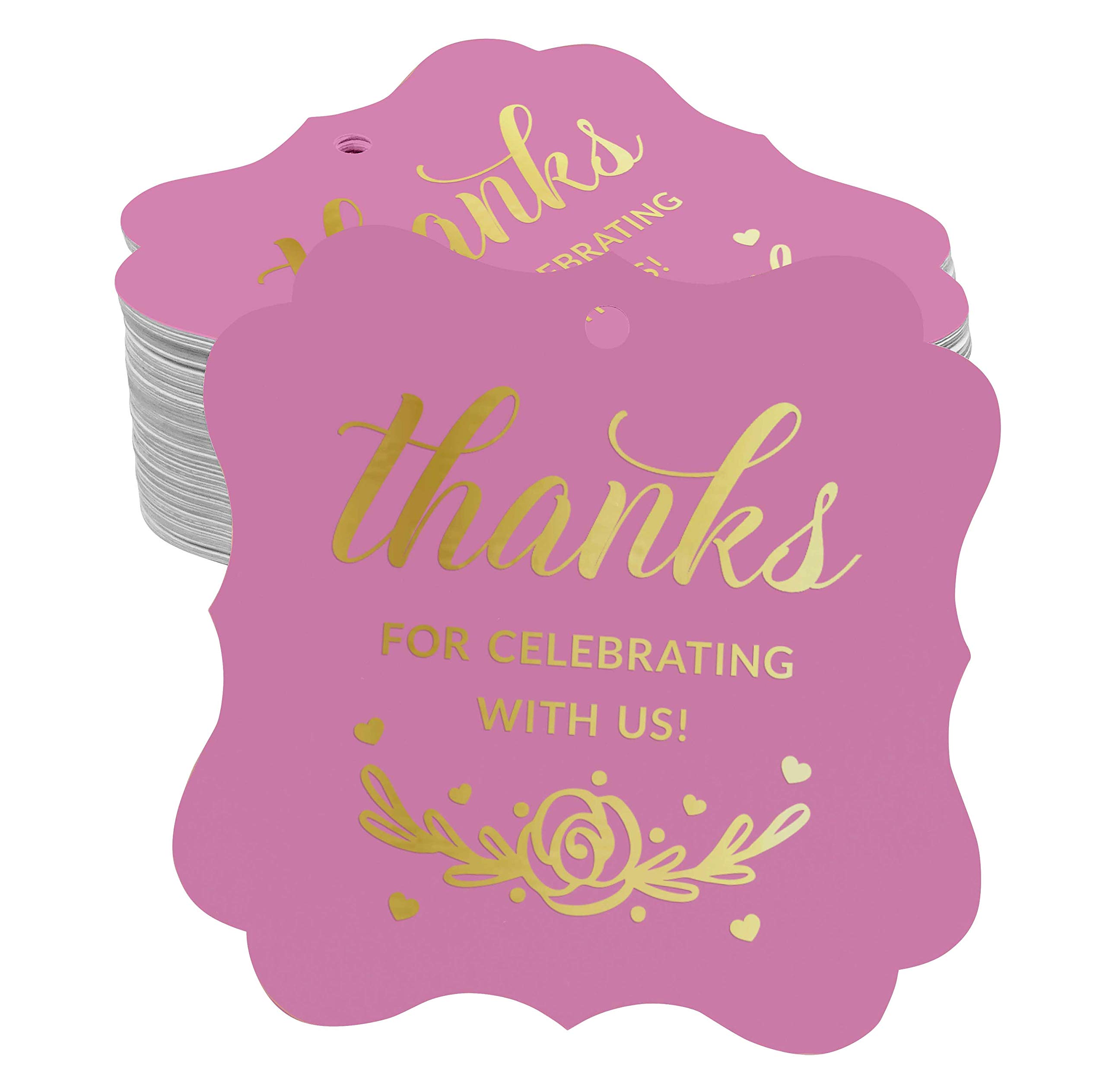 50pcs Real Gold Foil Bracket Shaped Gift Tags - Elegant Thank You Tags for Bridal Showers, Baby Showers, Weddings, Birthdays & Retirement Parties - Perfect for DIY Invitations & Party Favors