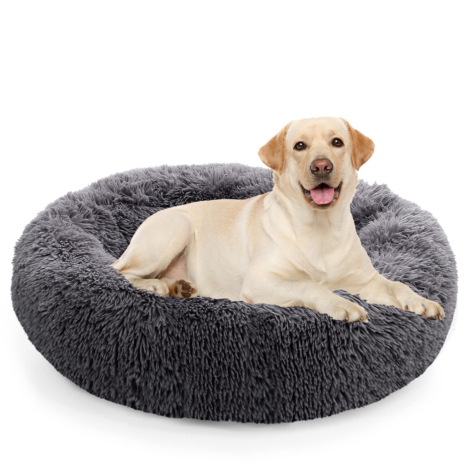 NOYAL Calming Dog Bed Donut - Anti Anxiety Fluffy Pet Bed for Small & Medium Dogs & Cats - Cozy Comfort for Stress Relief, Crate Training & Home Relaxation