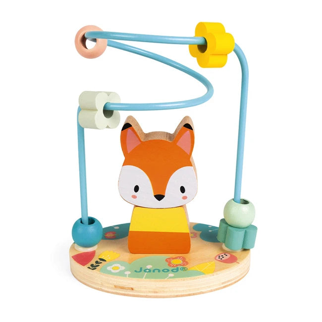 Janod Pure Wooden Fox Bead Maze - Educational Montessori Toy for Toddlers & Kids - Fun Learning Activity for Fine Motor Skills & Hand-Eye Coordination - Perfect for Home, Classroom & Daycare Play