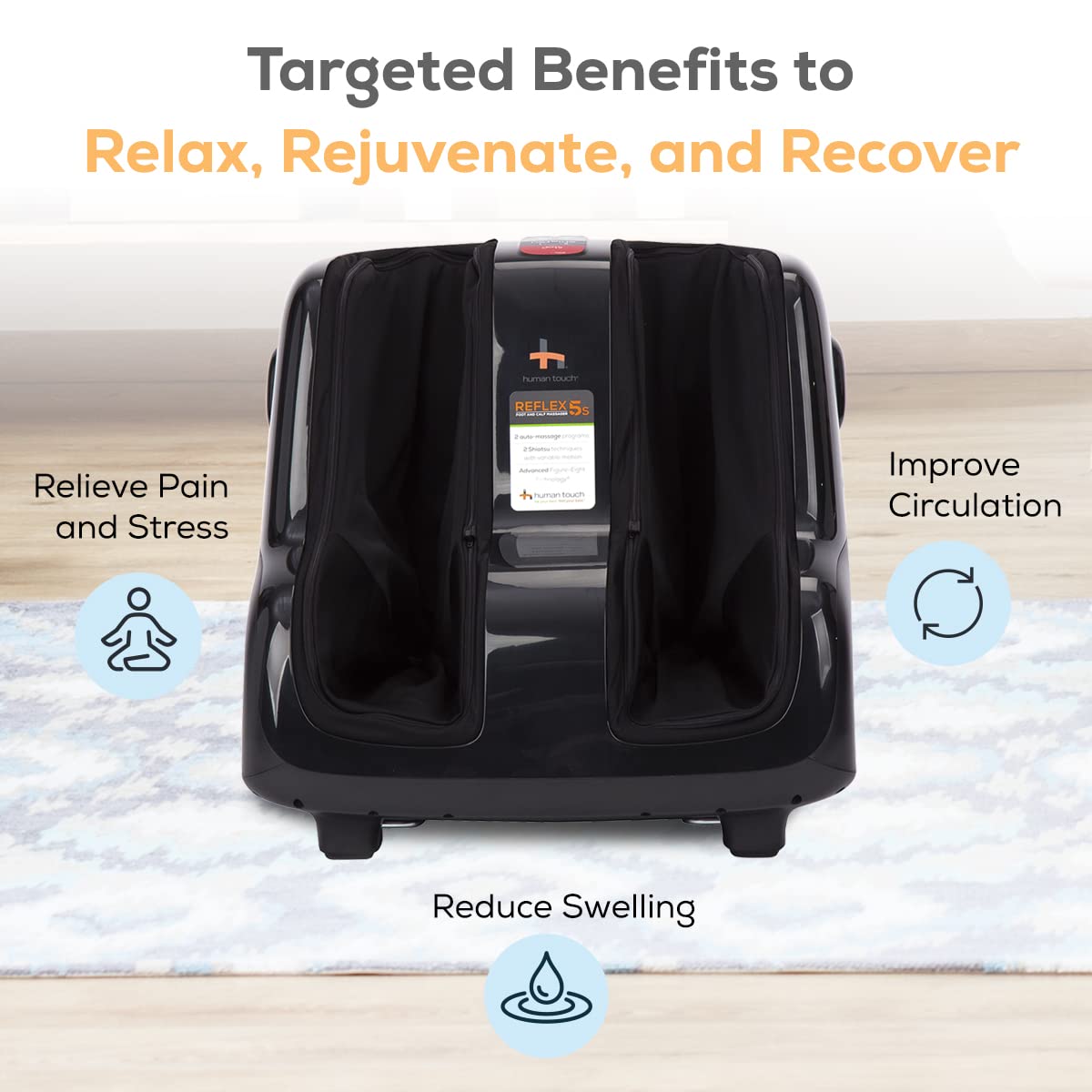 Human Touch Reflex5s Foot and Calf Massager - Kneading & Compression Therapy for Plantar Fasciitis, Stress Relief, and Improved Circulation - Adjustable Fit for Men & Women (Size 12) - 1 Year Warranty - Perfect for Home Relaxation, Office Stress Relief, and Post-Workout Recovery