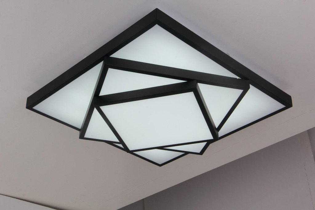 Modern Simple Geometric LED Flush Mount Ceiling Light - 25x25 Inch Metal Art Fixture, 36W Energy Efficient, Painted Finish - Perfect for Living Room, Bedroom, Kitchen & Office Lighting