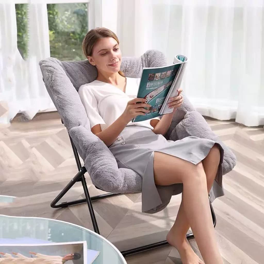 WIGSELBL Oversized Faux Fur Saucer Chair - Foldable Lounge Chair for Kids, Teens & Adults - Soft Furry Accent Chair with Metal Frame - Perfect for Bedroom, Living Room & Dorm Decor (Gray)
