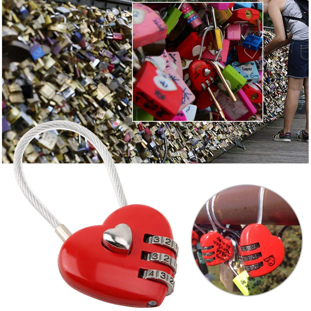 Dioche Heart-Shaped 3-Digit Combination Luggage Lock - Secure Travel Lock for Suitcases, Backpacks, Jewelry Boxes & Gym Lockers (Red) | Perfect for Couples, Travelers & Home Security