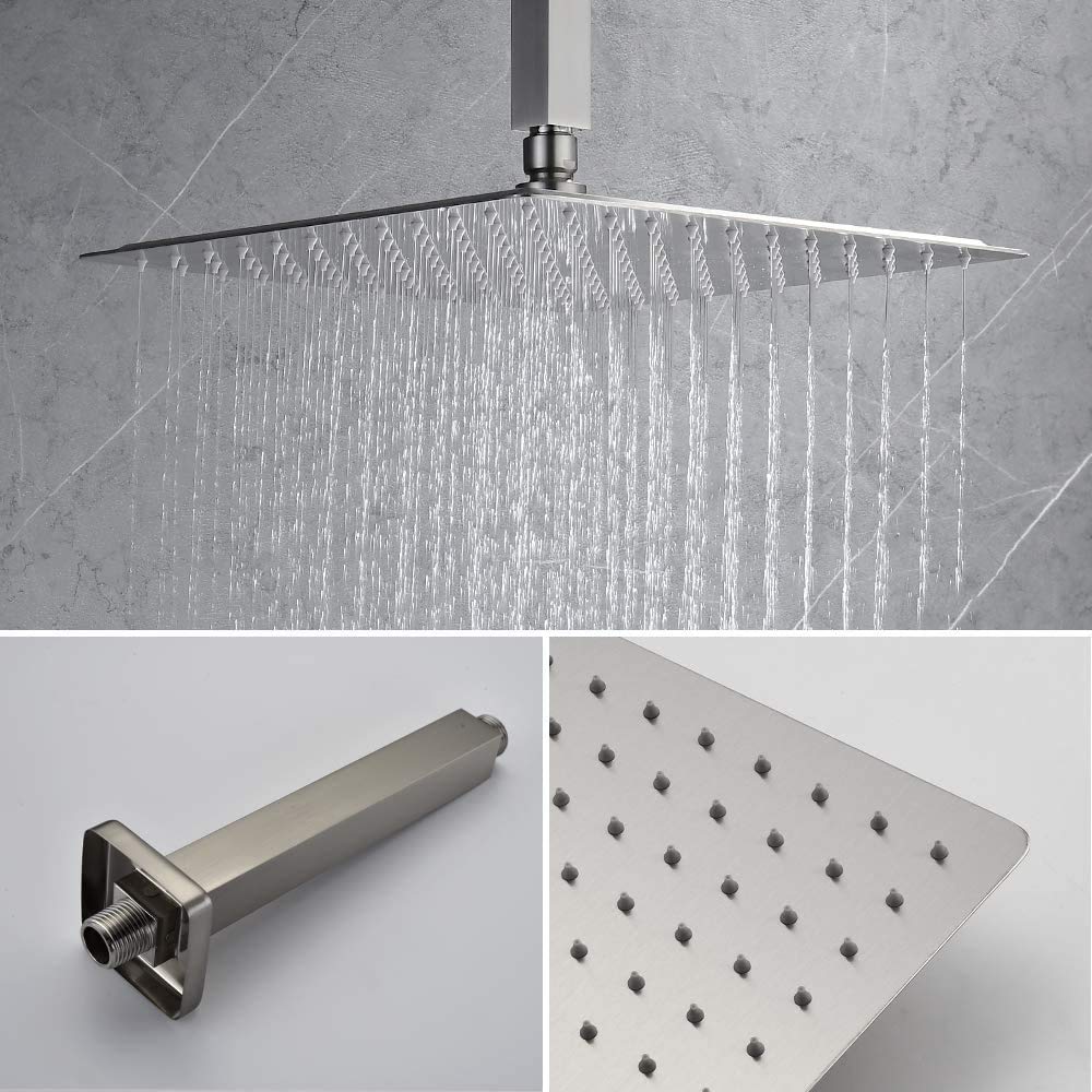Premium Iriber Ceiling Mount Rain Shower System - 8 Inch Rainfall Showerhead & Handheld Spray Combo with Shower Faucet Mixer & Trim Kit (Brushed Nickel Finish) - Perfect for Modern Bathroom Renovation & Spa-Like Shower Experience