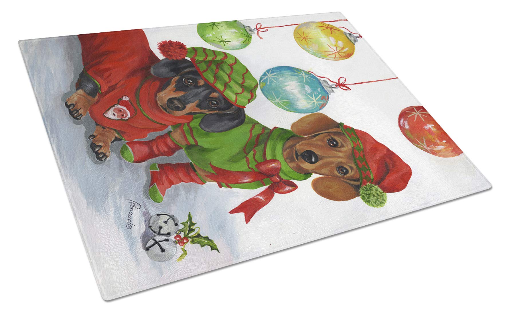 Dachshund Christmas Jingle Tempered Glass Cutting Board - Large Decorative Kitchen Chopping & Serving Board for Holiday Entertaining | Caroline's Treasures PPP3085LCB | Perfect for Christmas Parties, Gift Giving & Festive Food Prep