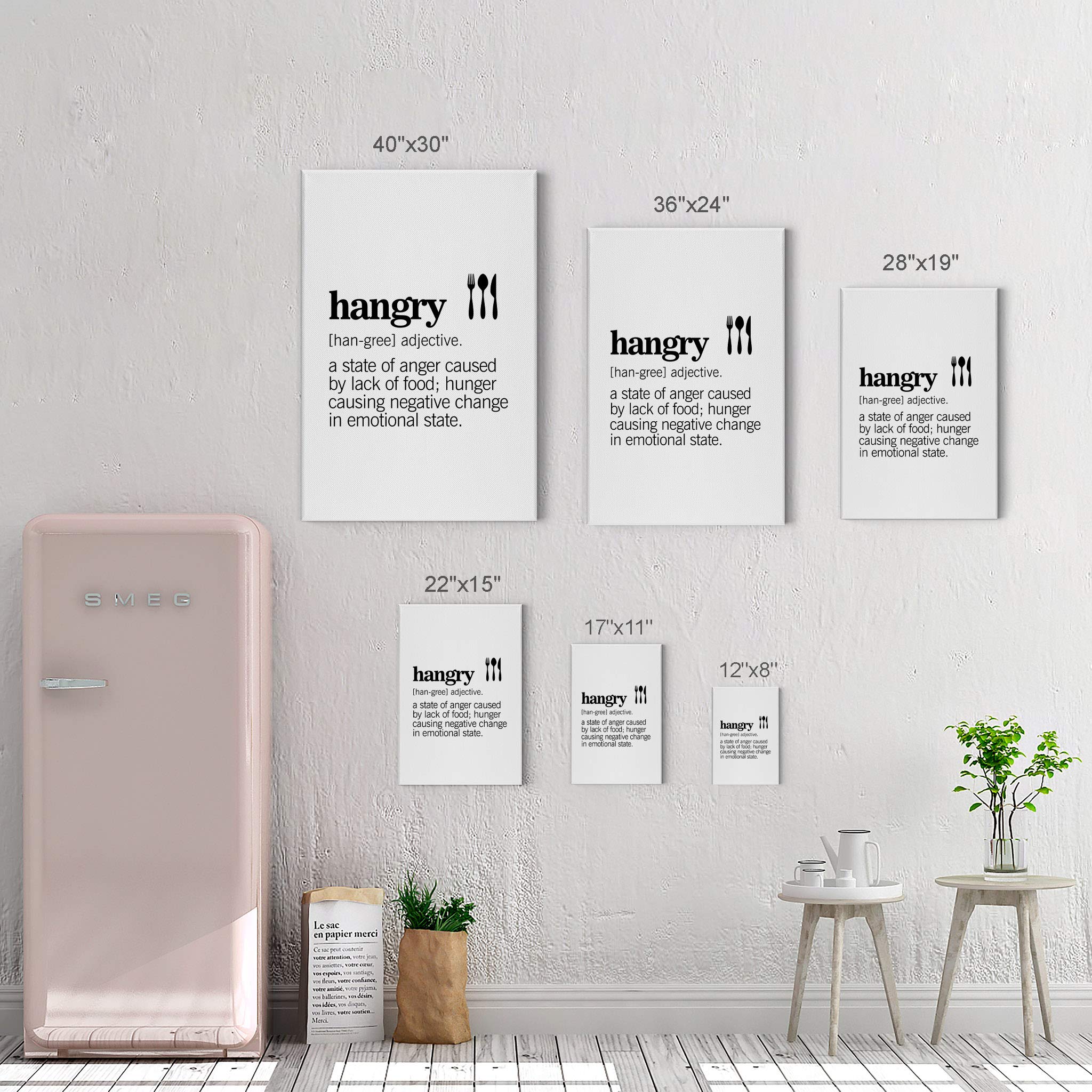 Funny Hangry Definition Canvas Wall Art Print - 40x30 Inch Kitchen Decor for Restaurant, Cafe & Farmhouse Dining Room - Modern Housewarming Gift Ready to Hang | Perfect for Food Lovers & Humor Gifts