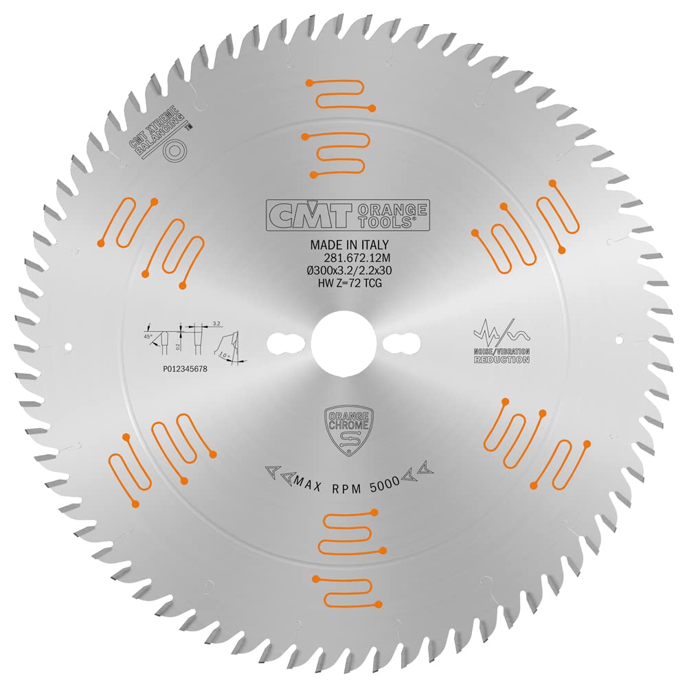 CMT Orange Chrome Blade 300x72x3.2x30mm - High-Quality Saw Blade for Woodworking & Metal Cutting | Perfect for Table Saws, Miter Saws & Circular Saws