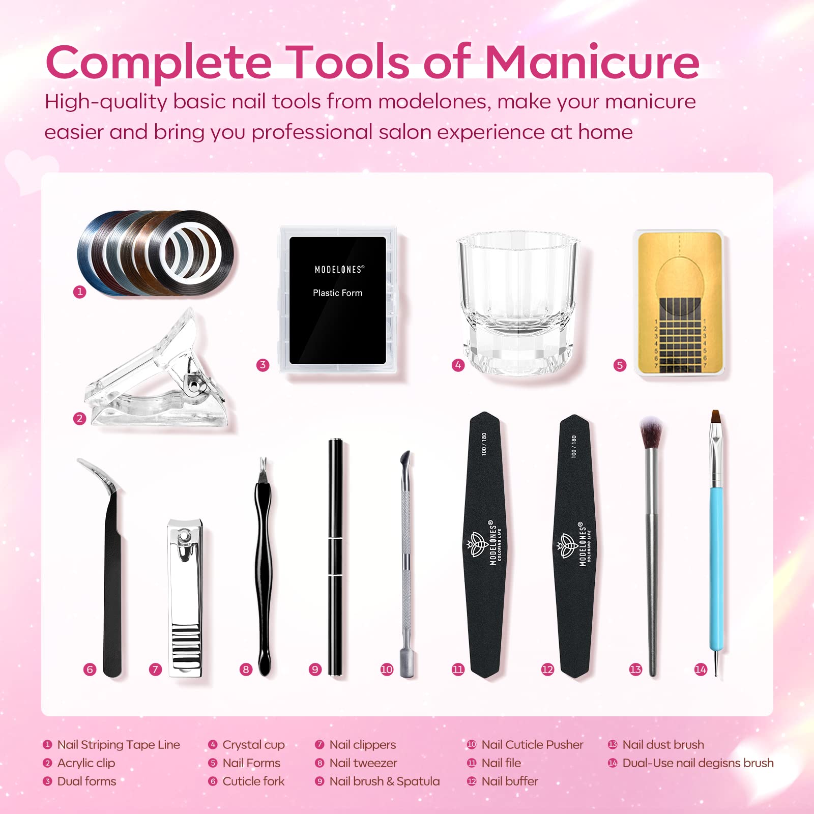 Modelones Poly Nail Gel Kit - 8 Rosy Pink Colors with 48W UV/LED Lamp, Professional Nail Extension Gel Set for Salon & Home Use, Complete DIY Manicure Kit with Rhinestones & Glitters, Perfect Beauty Gift for Nail Art Lovers