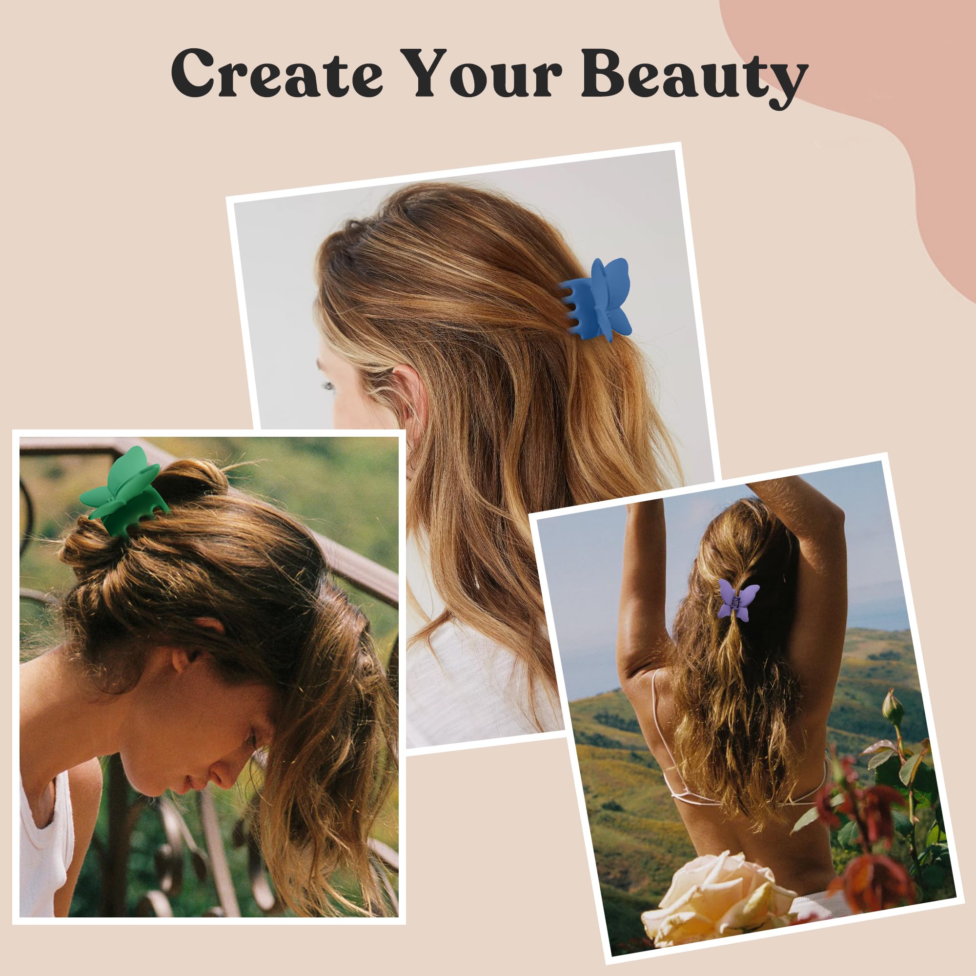 5 PCS Large Butterfly Hair Clips for Women - Non-Slip Matte Jaw Clamps for Thick, Thin & Medium Hair - Cute Hair Accessories for Everyday Wear, Parties & Weddings (Red)