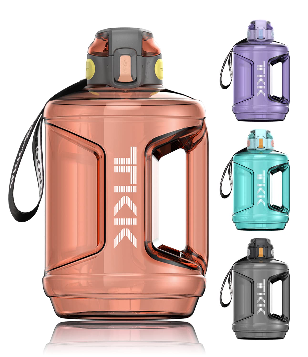 TKK 64oz Half Gallon Water Bottle with Time Marker, Straw, Strap & Handle - BPA Free Large Water Jug for Daily Hydration, Gym Workouts, Hiking & Outdoor Activities | Motivational Water Tracking for Fitness Enthusiasts & Office Workers