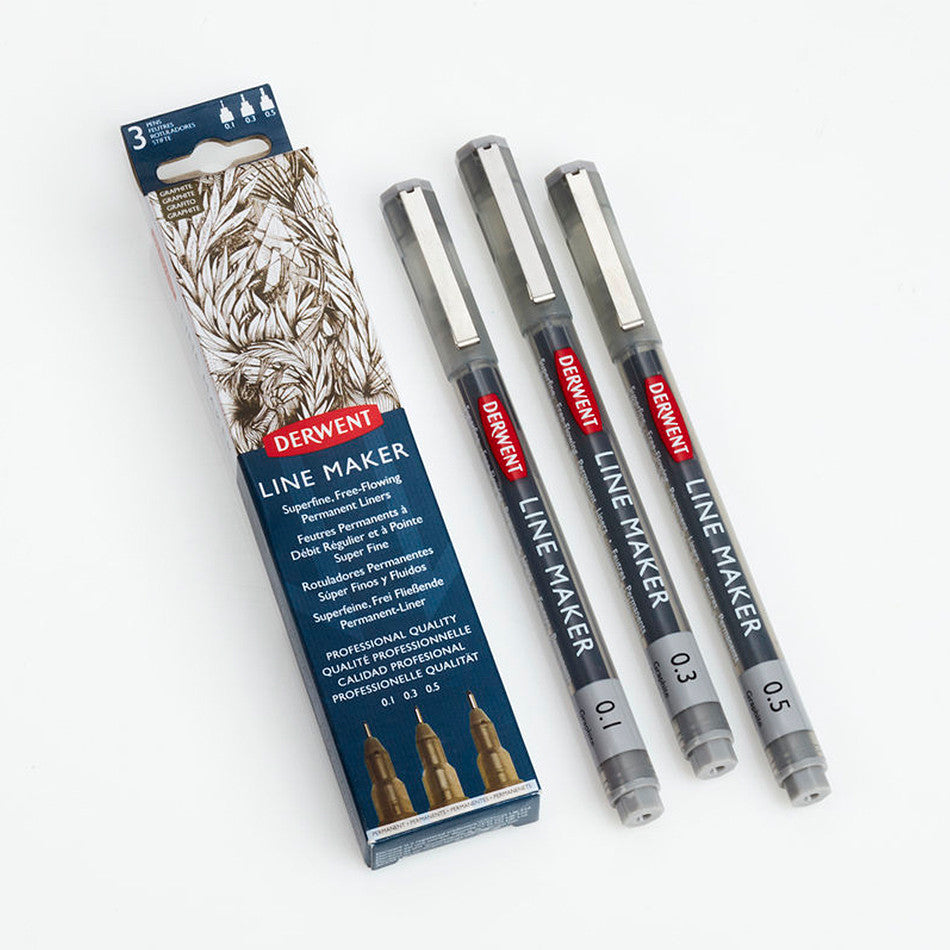 Derwent Line Maker Drawing Pen Set of 3 - Graphite Grey Sketching Pencils for Artists, Architects & Designers - Perfect for Technical Drawing, Sketching & Illustration