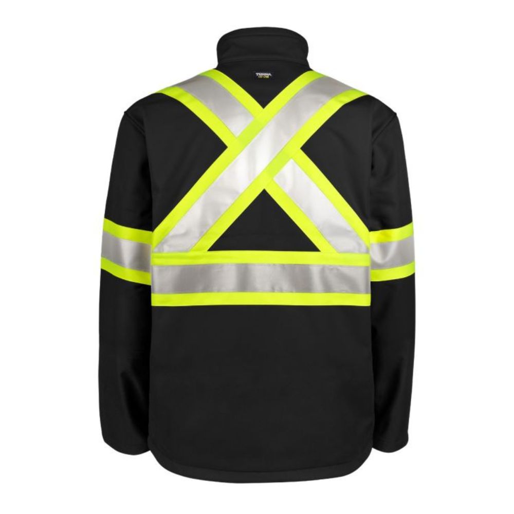 Terra High Visibility Softshell Work Jacket for Men - Black (116516BK) | Waterproof & Windproof Safety Jacket for Construction, Road Work & Outdoor Winter Activities