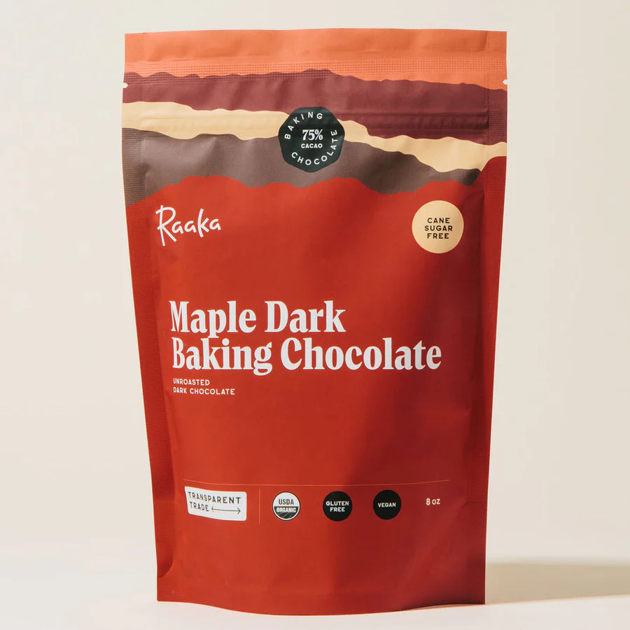 Raaka Organic Maple Dark Chocolate Bar 75% Cacao - Vegan, Gluten-Free Baking Chocolate for Desserts & Recipes