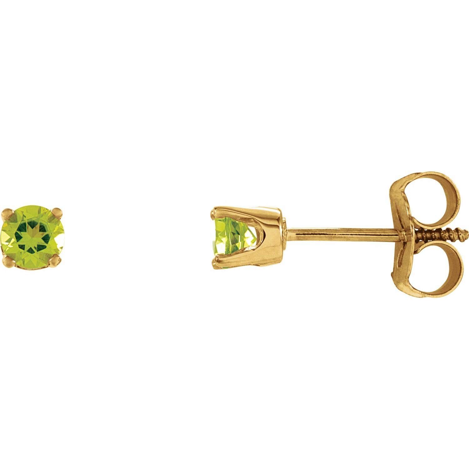 14K Yellow Gold 3mm Round Peridot Birthstone Stud Earrings for Women - August Birthstone Jewelry, Teen Girl Gift, Everyday Wear & Special Occasion Fine Jewelry