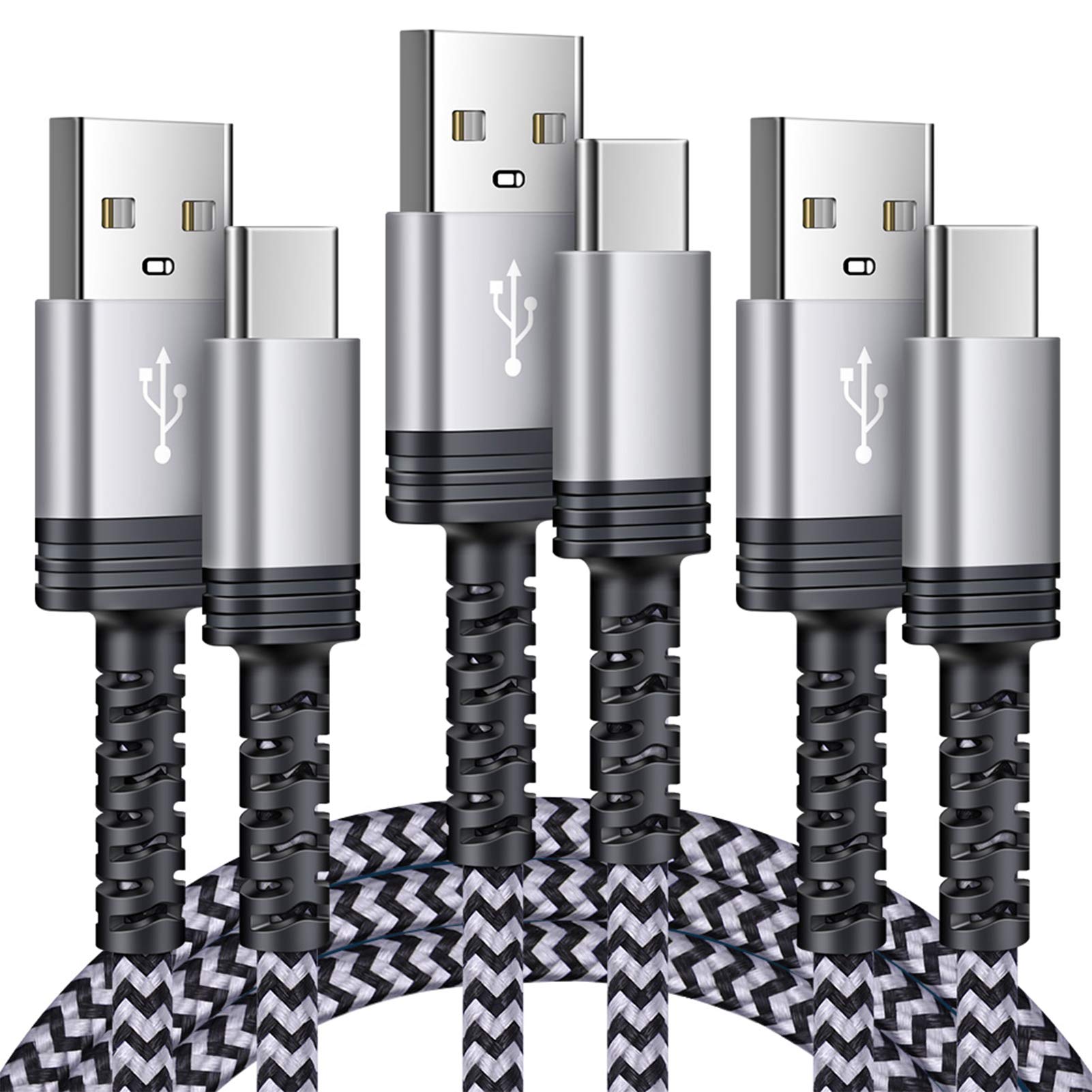 3-Pack 6ft USB C Fast Charging Cable - High Speed Type C Charger Cord for Samsung Galaxy S23/S22/S21/S20 FE/Z Flip/Fold Series, LG, Motorola - Perfect for Home, Office & Travel Charging