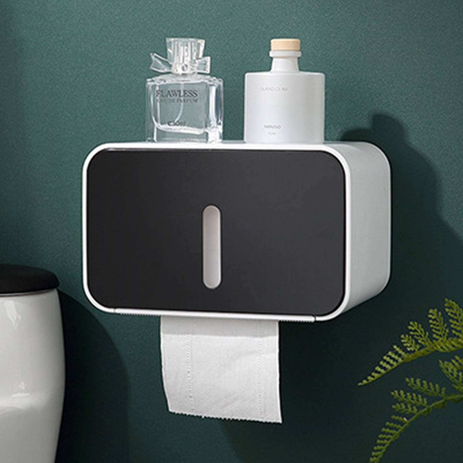 Wall Mounted Toilet Paper Holder with Waterproof Tray - Thickened ABS Bathroom Tissue Roll Holder - Black | Perfect for Bathroom, RV, and Small Space Organization