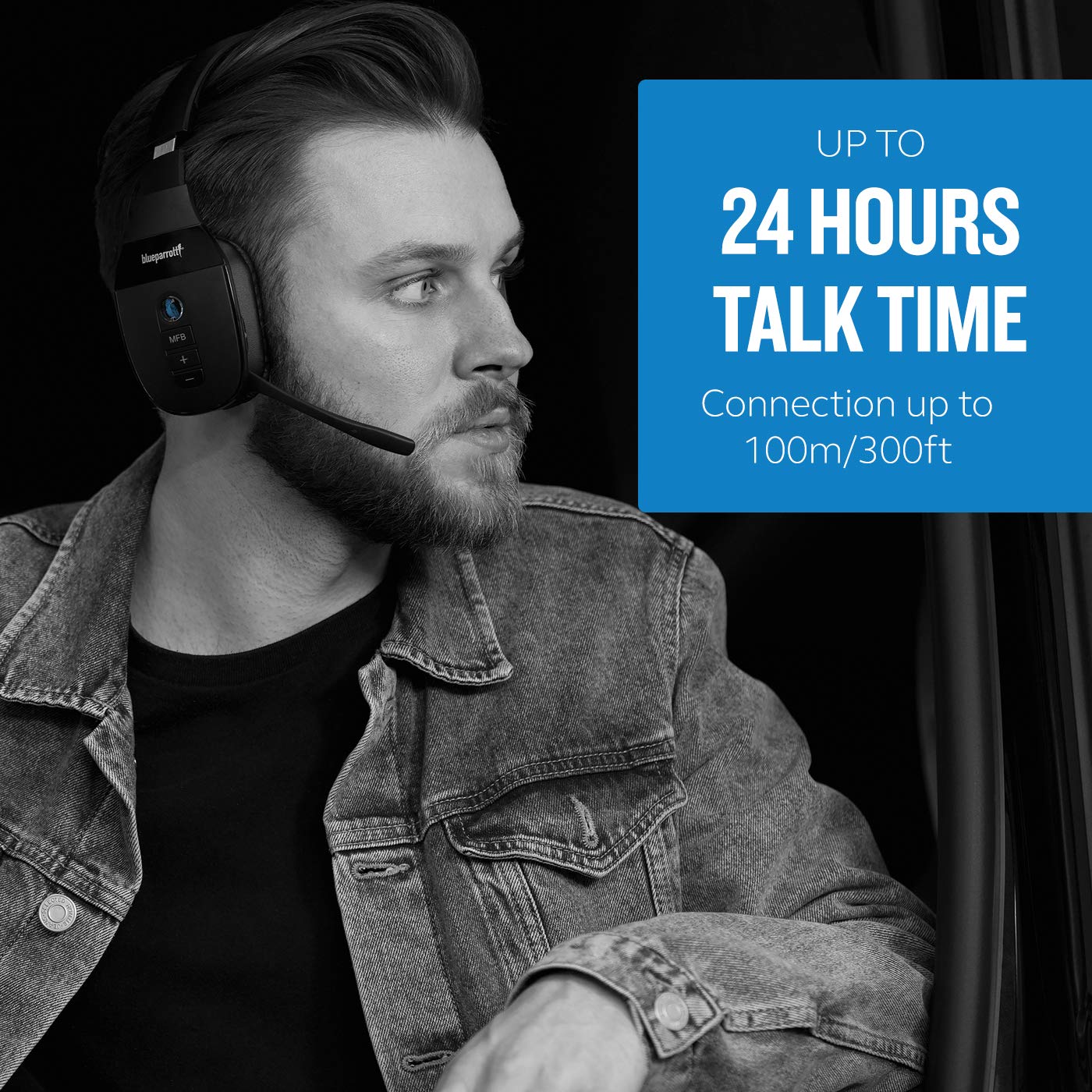BlueParrott S450-XT Voice-Controlled Bluetooth Headset with Industry-Leading Noise Cancellation - Long Wireless Range, 24-Hour Battery Life, Comfortable Over-Ear Design for Truck Drivers, Call Centers & Remote Work (Black)