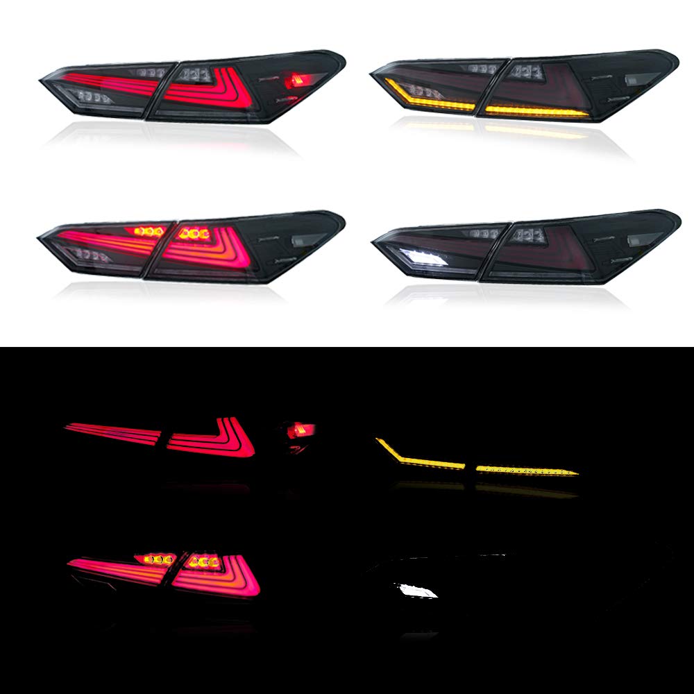 2018-2022 Toyota Camry LED Tail Lights - Clear Lens with DRL, Brake & Turn Signals | Animated Rear Lamps Assembly | Perfect for Night Driving & Car Customization