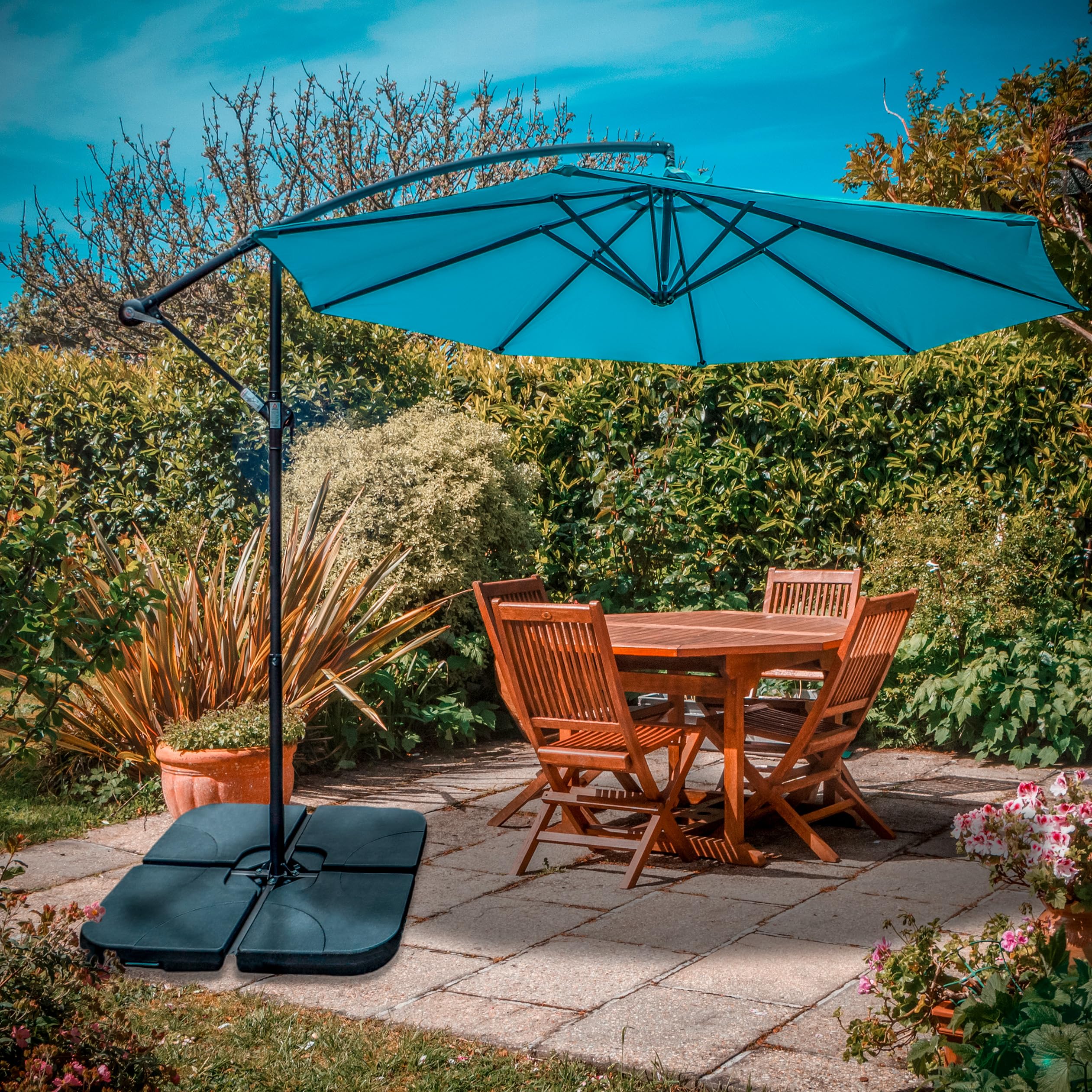 Trademark Innovations 4-Piece Square Cantilever Umbrella Base Water Weights Set - Heavy Duty Offset Patio Umbrella Stand (Black, Square Corner) for Outdoor Garden, Poolside, and Backyard Use