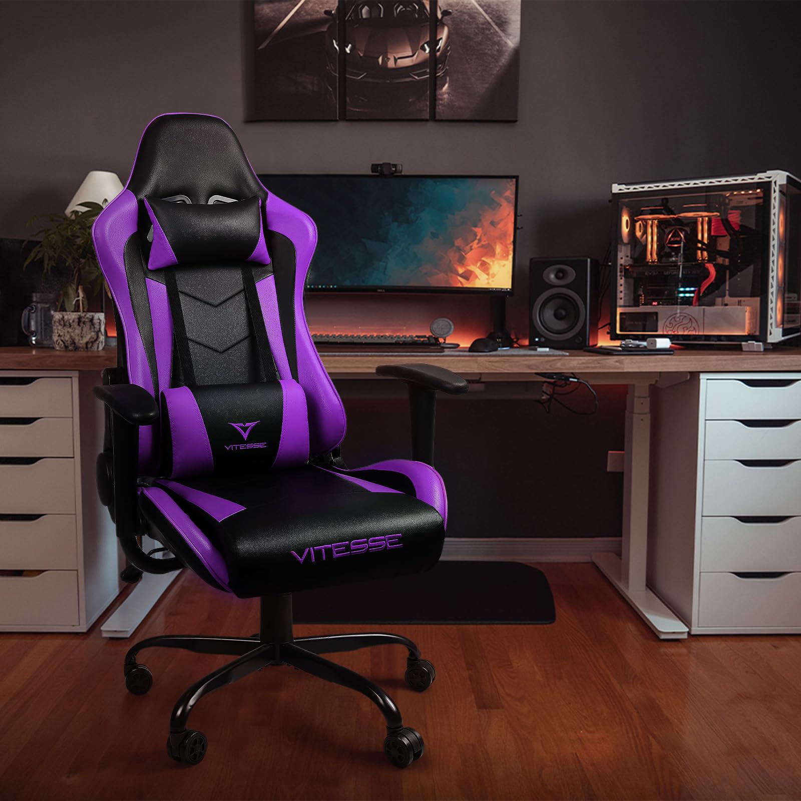 VIT Ergonomic Gaming Chair for Teens & Adults - 330 lbs Weight Capacity, Adjustable Height, Lumbar Support & Headrest - Perfect for PC Gaming, Office Work & Esports