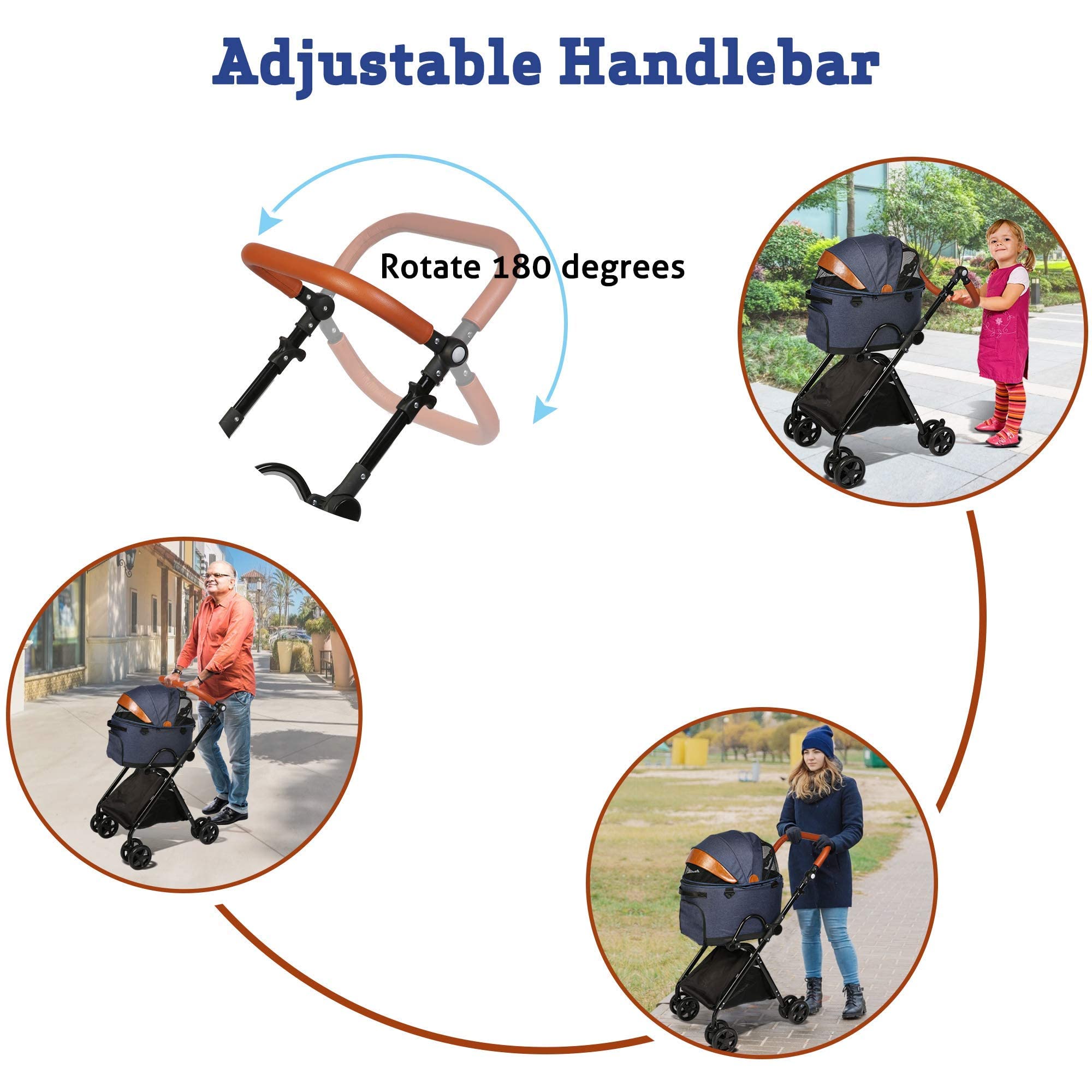 LUCKYERMORE Premium 2-in-1 Folding Pet Stroller & Carrier for Medium Dogs & Cats - Adjustable Handle, Detachable Car Seat - Perfect for Travel, Shopping & Vet Visits