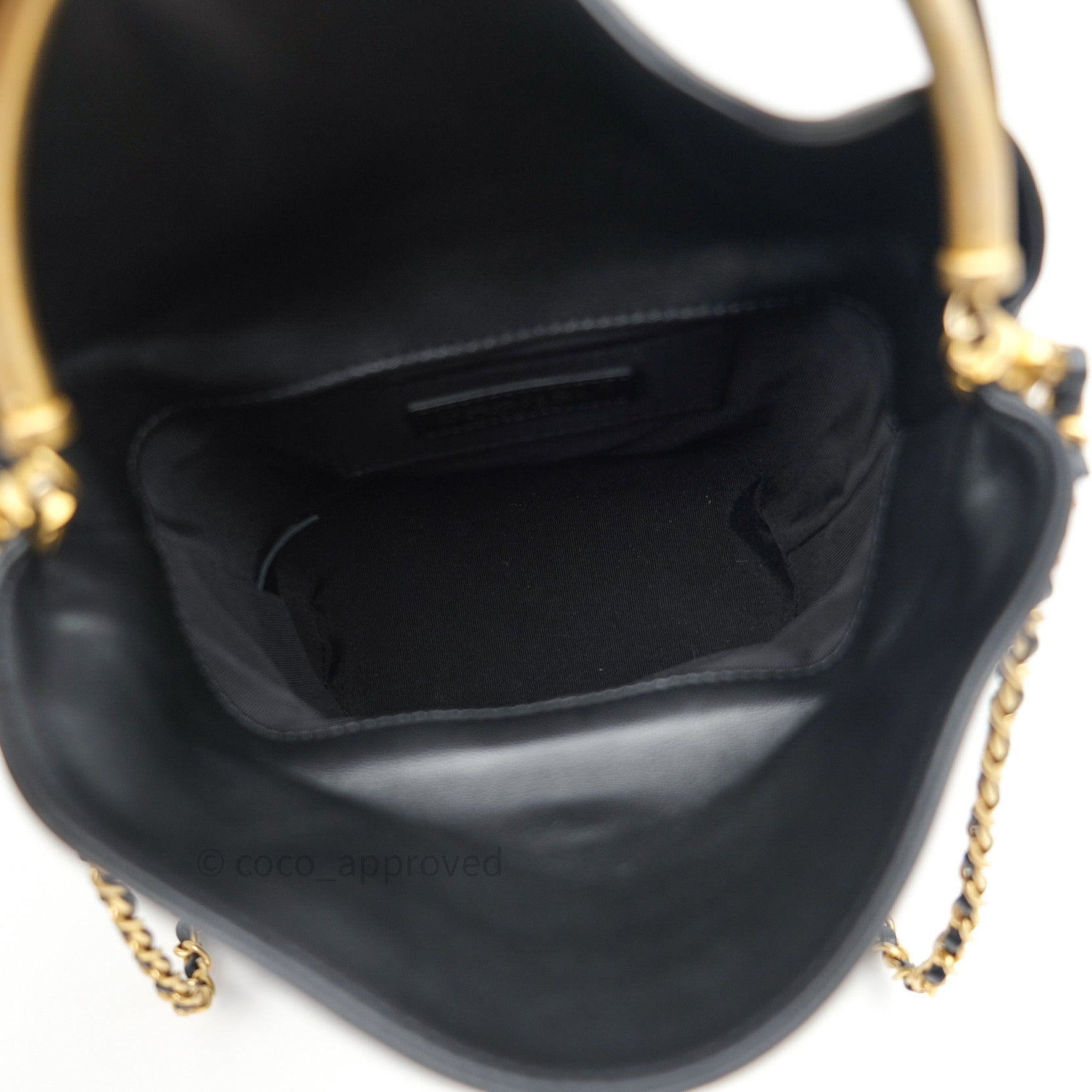 Chanel Chic Black Lambskin Chevron Quilted Bucket Bag with Handle - Luxury Women's Shoulder Bag for Work, Travel & Evening Events