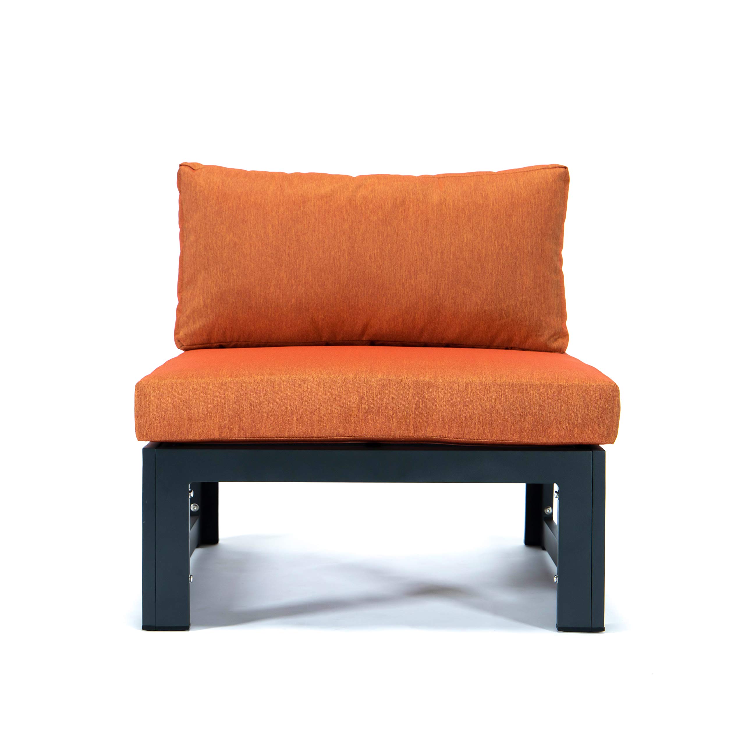 LeisureMod Chelsea 5-Piece Outdoor Patio Furniture Set - Black Aluminum Frame with Orange Cushions, All-Weather Wicker Chairs & Coffee Table - Perfect for Backyard, Garden, Poolside or Balcony Relaxation