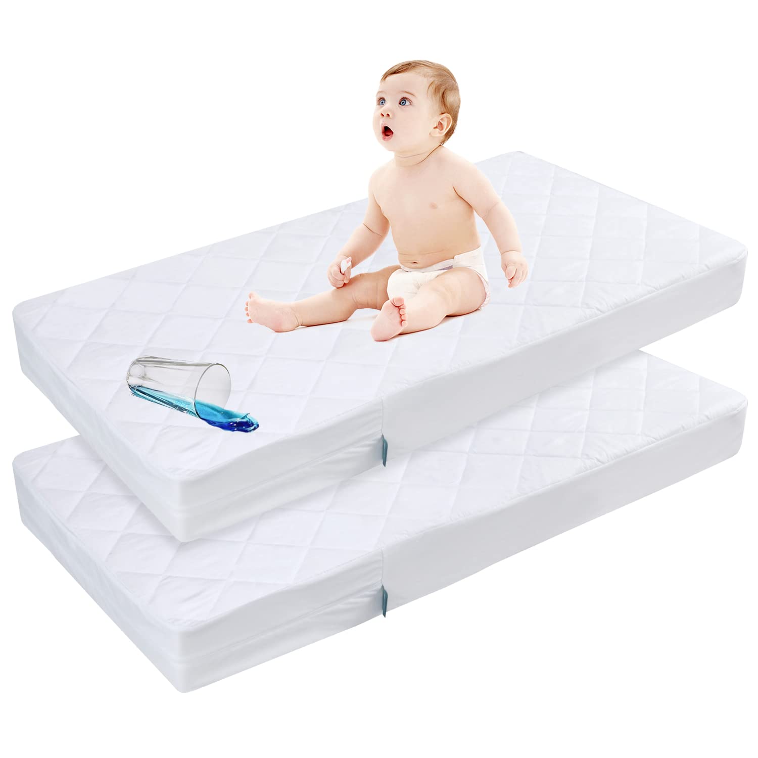Waterproof Zippered Crib Mattress Protector - Breathable, Absorbent 6-Sided Encasement for Baby Crib (2 Pack) | Ideal for Nighttime Leaks, Spills & Allergies Protection