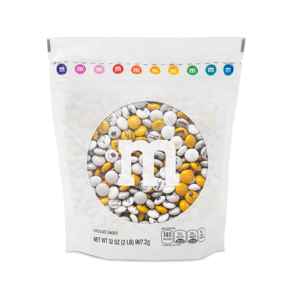 M&M'S Milk Chocolate Bulk Candy - 2lb Happy 60th Birthday Gift with Printed Clipart | Perfect for Birthday Parties, Cupcake Toppers, Over The Hill Decorations & Cake Decorating Supplies | Great for Party Favors, Gift Bags & Celebration Events