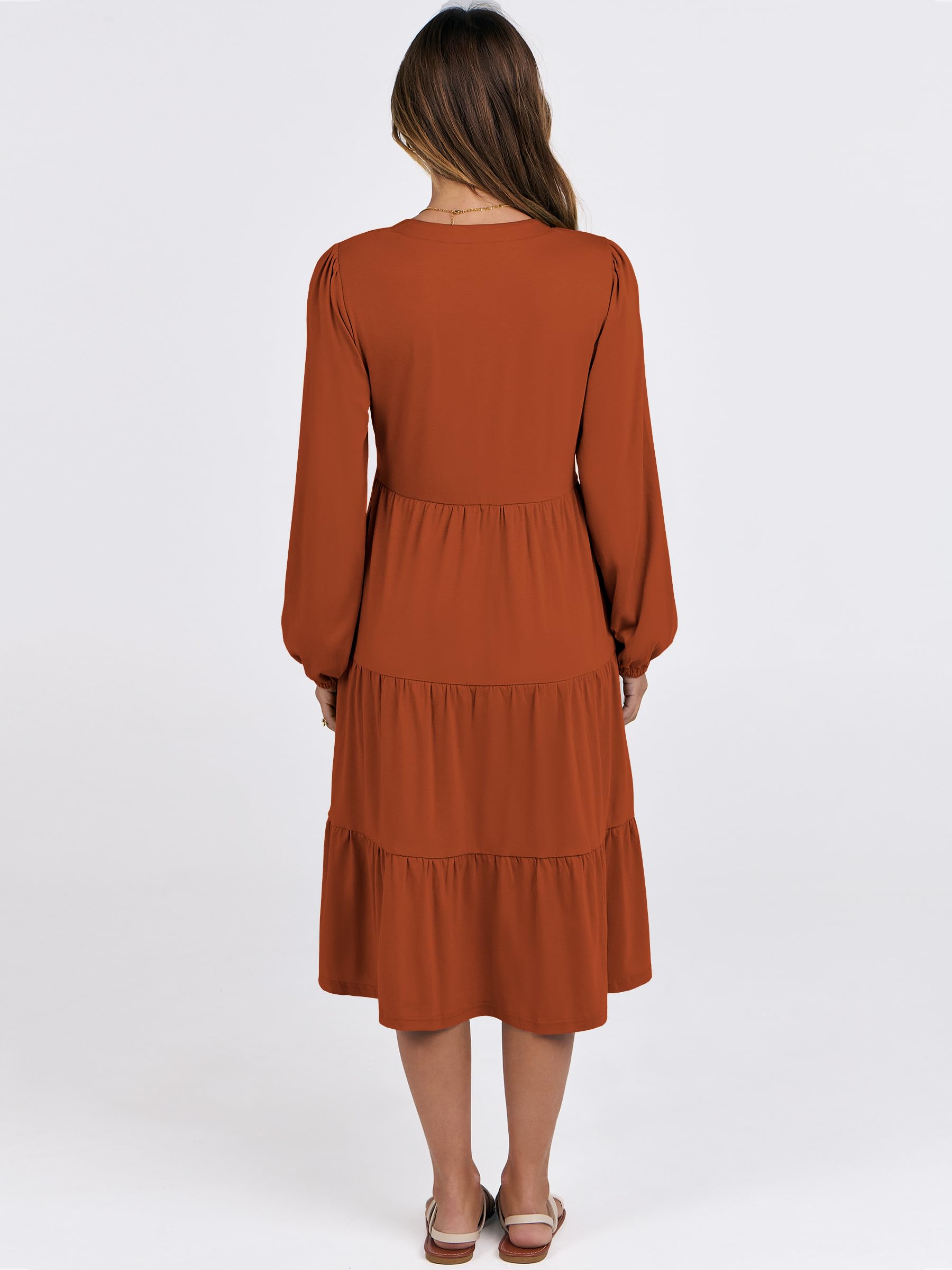ANRABESS Women's Long Sleeve V-Neck Flowy Swing Dress - Loose Fit Tiered Casual Dress for Spring 2025 | Perfect for Vacation, Beach, Date Night & Everyday Wear