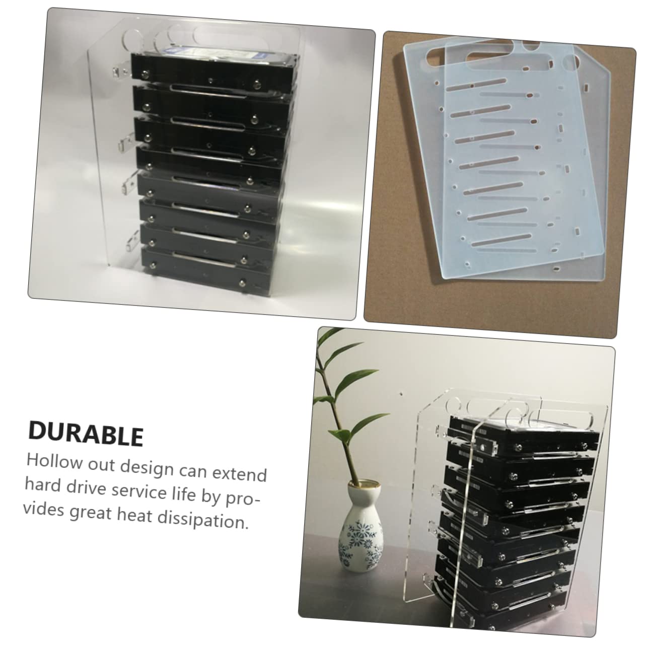 Housoutil 4 Sets Clear Acrylic HDD Shelf - External Hard Drive Case & DIY Hard Disk Rack for 3.5
