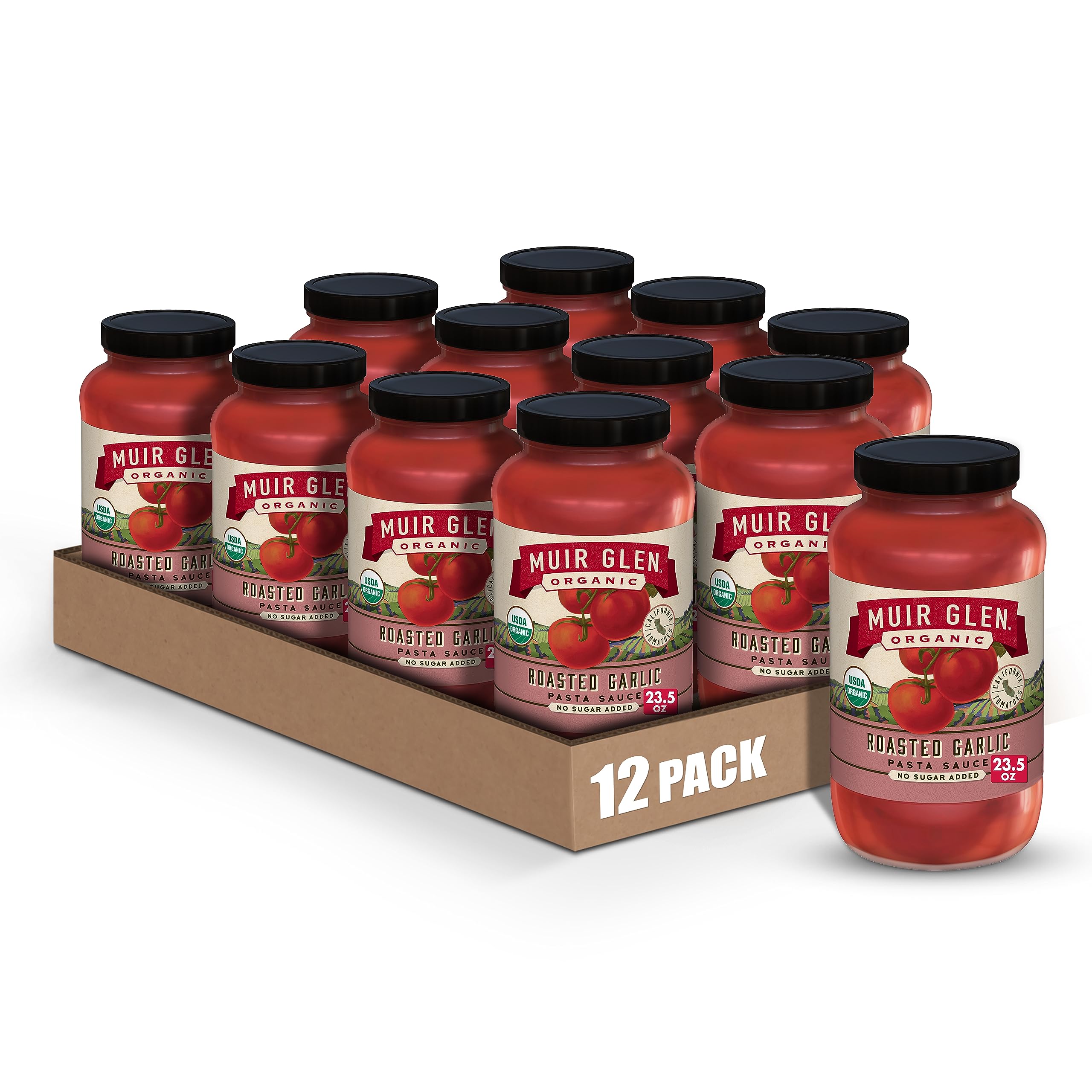 Organic Roasted Garlic Pasta Sauce by Muir Glen - No Sugar Added, 23.5 oz (Pack of 12) | Premium Italian Pasta Sauce for Spaghetti, Lasagna & Homemade Pizza | Vegan & Gluten-Free