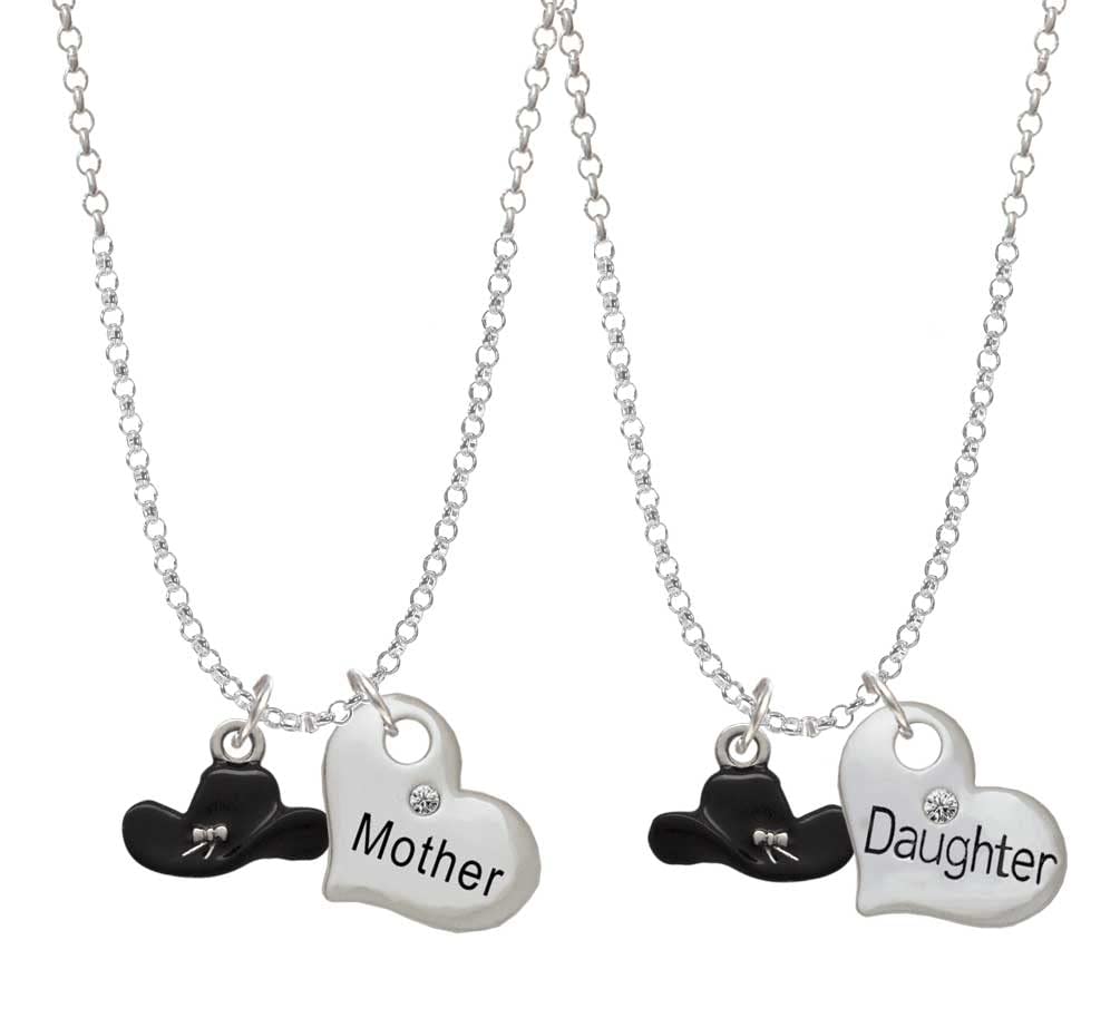 Delight Jewelry Silvertone Enamel Cowboy Hat Mother Daughter Heart Necklace Set (2 Pcs) - 19