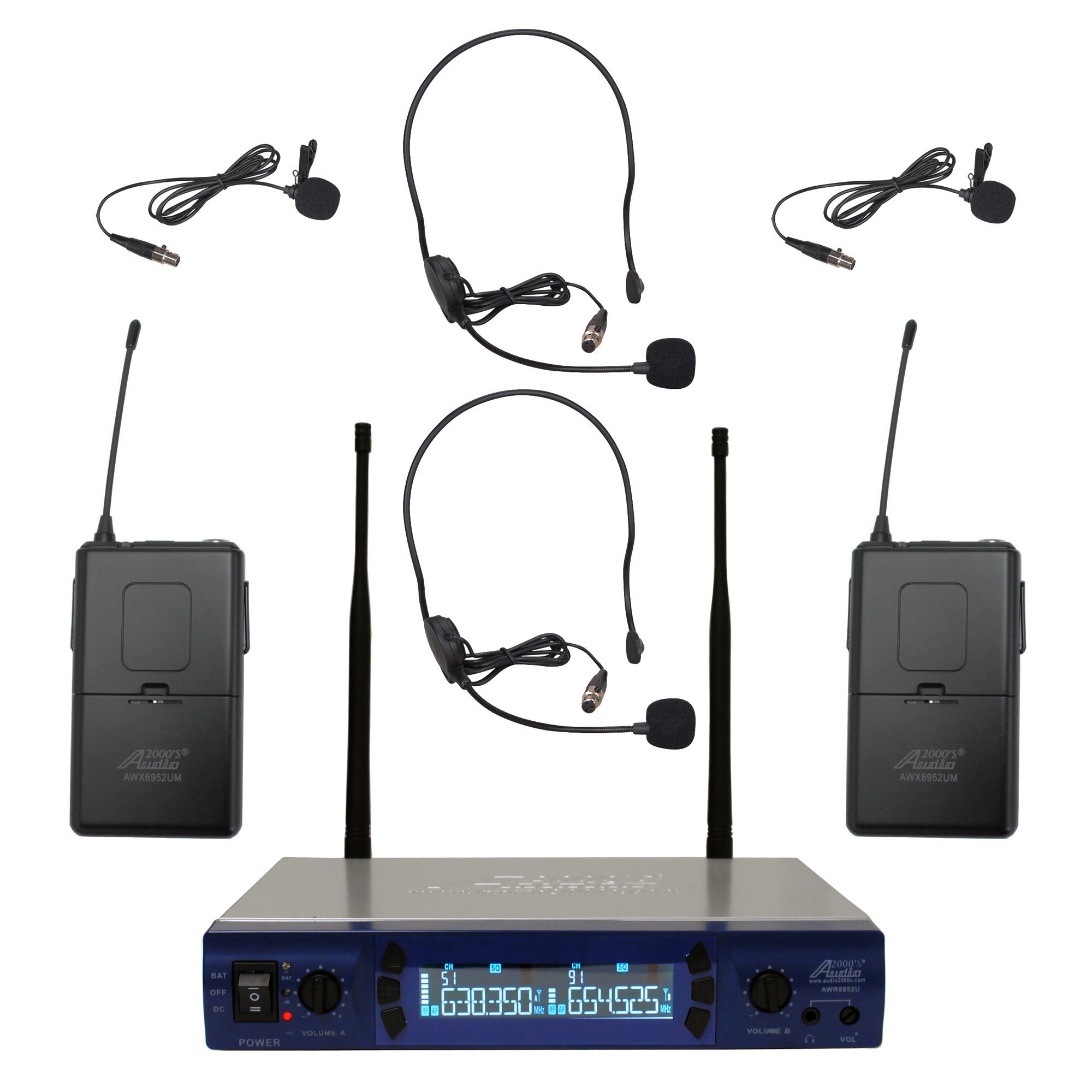 Audio2000's 6952UMH UHF 200-Channel Wireless Lavalier & Headset Microphone System - Ideal for Presentations, Interviews, Public Speaking & Live Performances