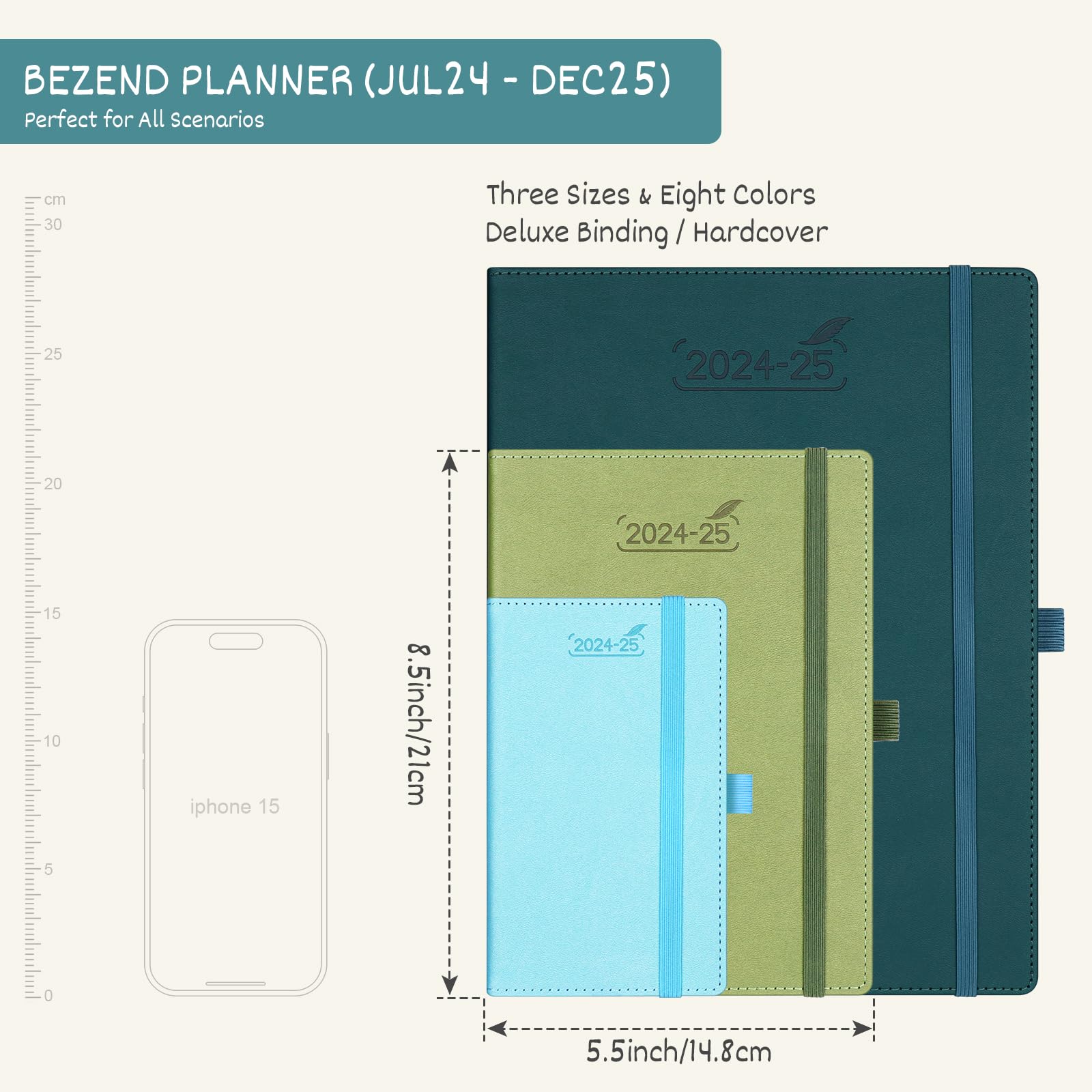 BEZEND 2024-2025 18-Month Academic Planner (July 2024 - December 2025) - Lavender Vegan Leather Hardcover, 5.8